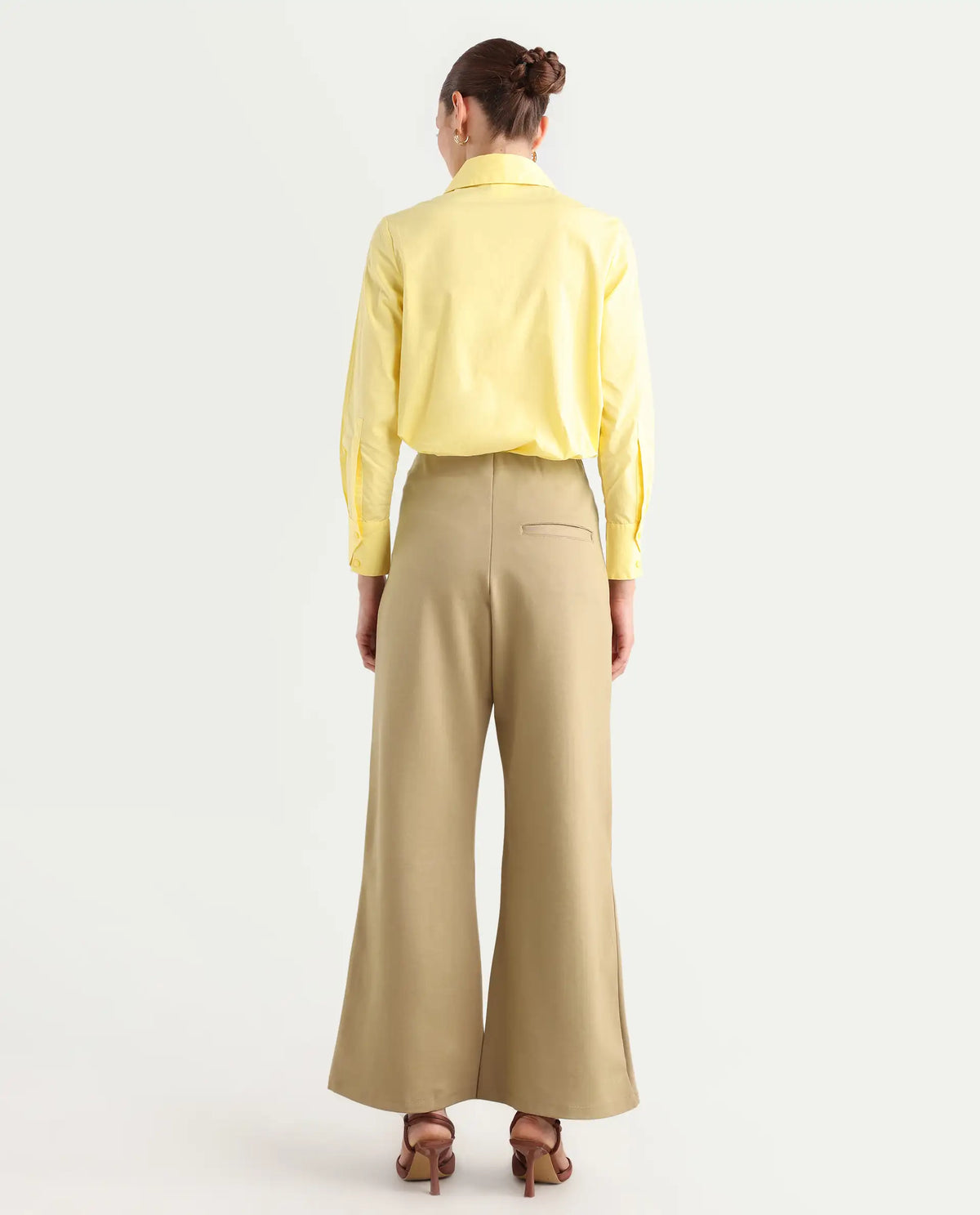 Rareism Women's Jancura Beige Rayon Blend Plain Ankle Length Bootcut Trouser
