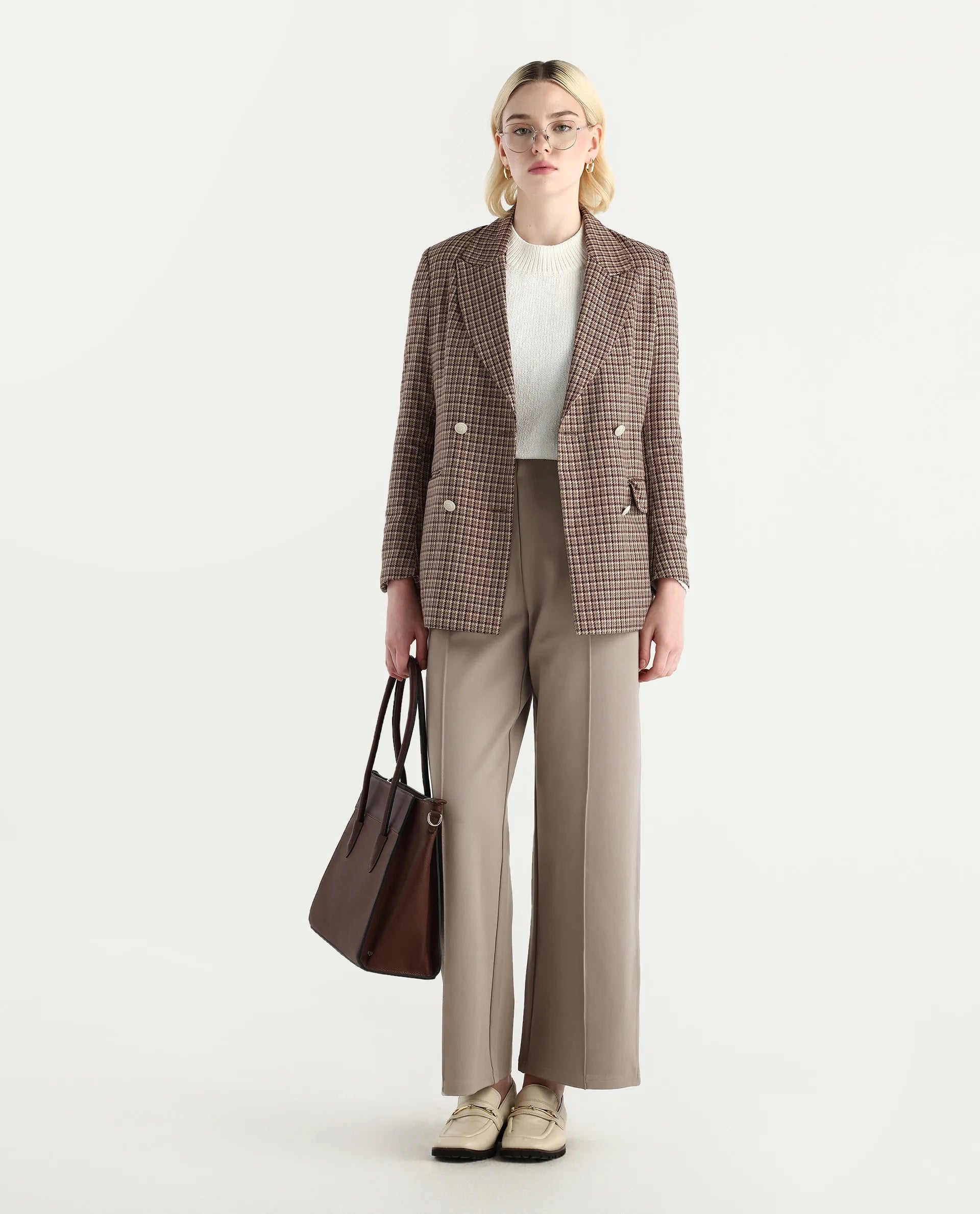 Rareism Women's Jancura-R Beige Nylon Fabric Straight Plain Trouser