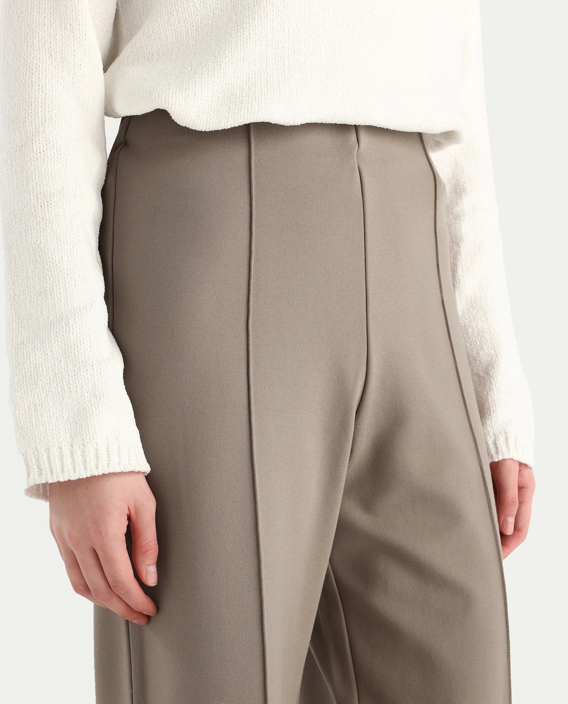 Rareism Women's Jancura-R Beige Viscose Blend Fabric Straight Plain Trouser