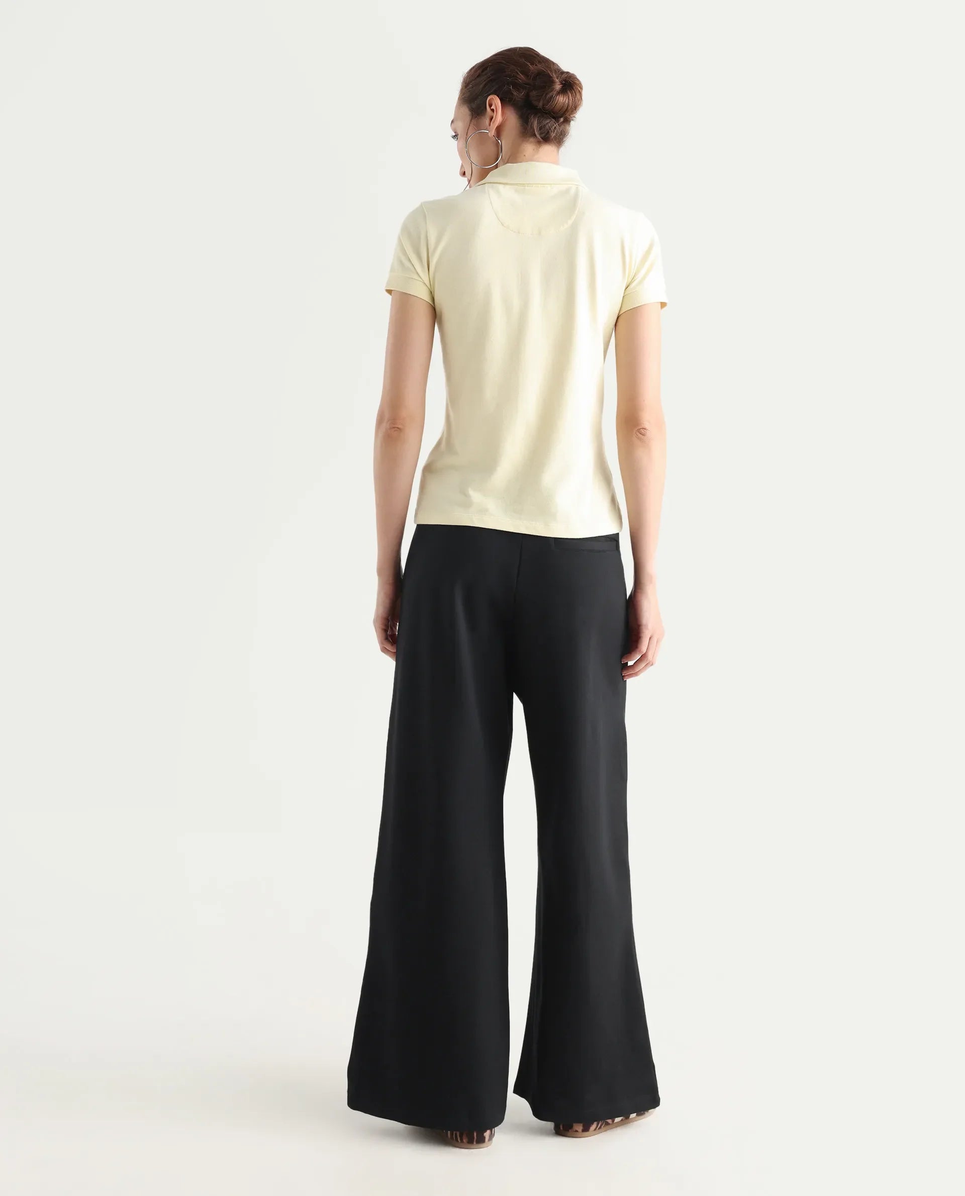 Rareism Women's Jancura Black Nylon Fabric Straight Plain Trouser