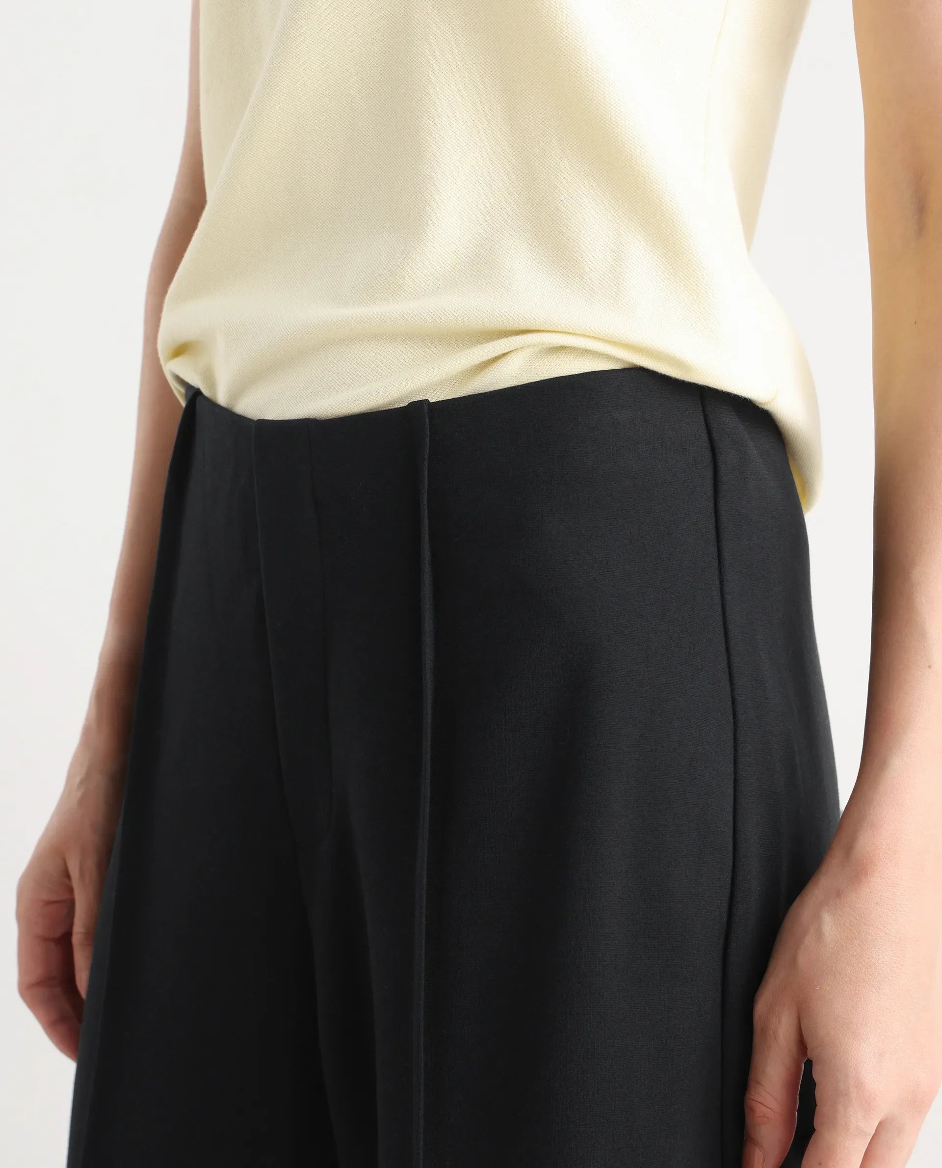 Rareism Women's Jancura Black Nylon Fabric Straight Plain Trouser