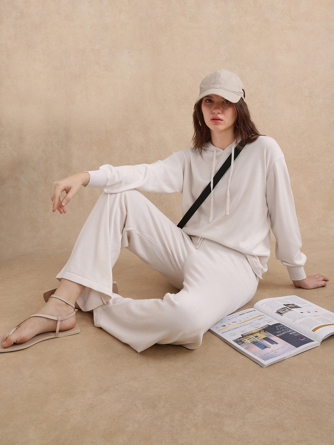 Rareism Women's Janfinn-B Off White Viscose Blend Plain Ankle Length Wide Trouser