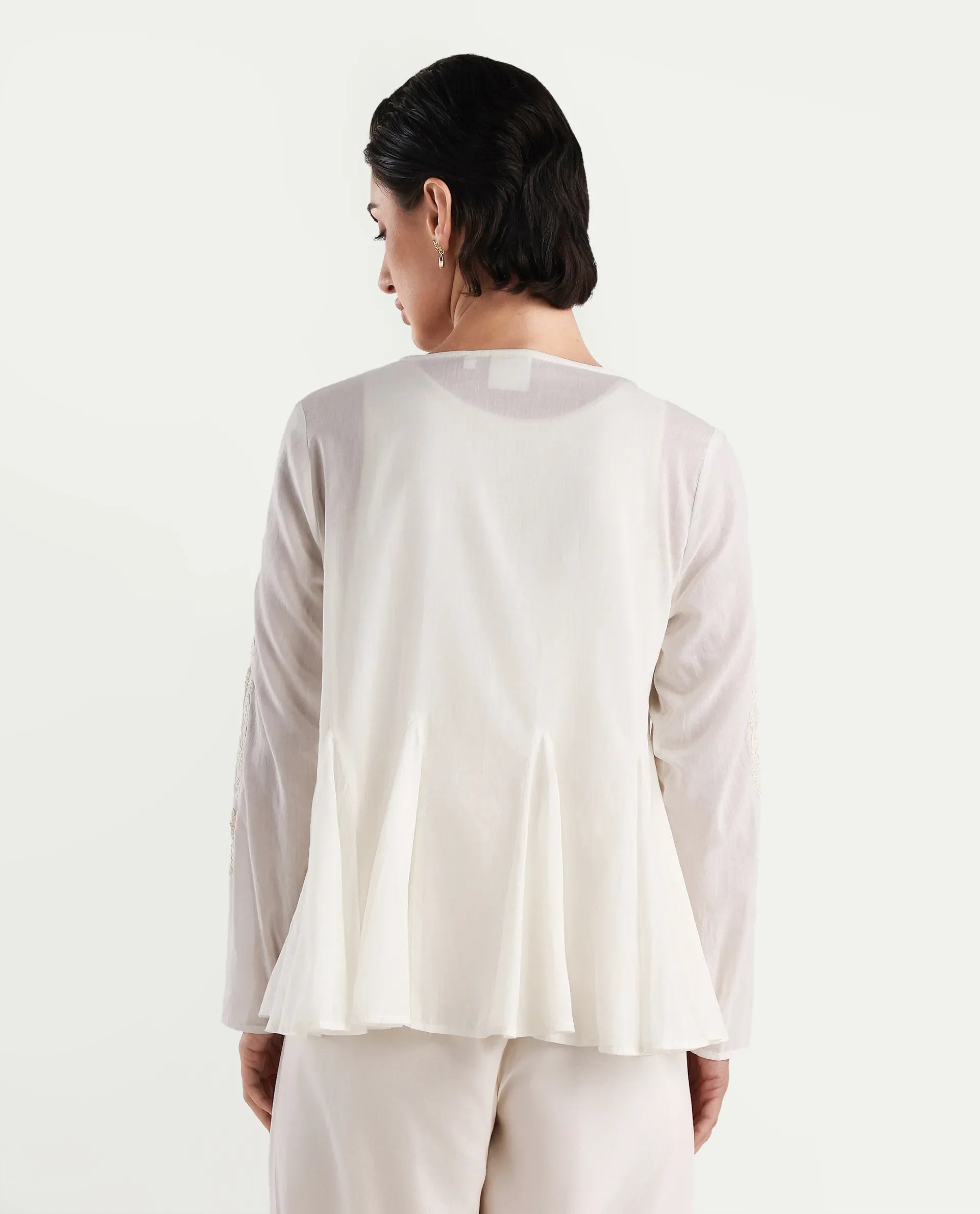 Rareism Women's Janket Off White Viscose Collarless Embroidered Regular Fit Shrug