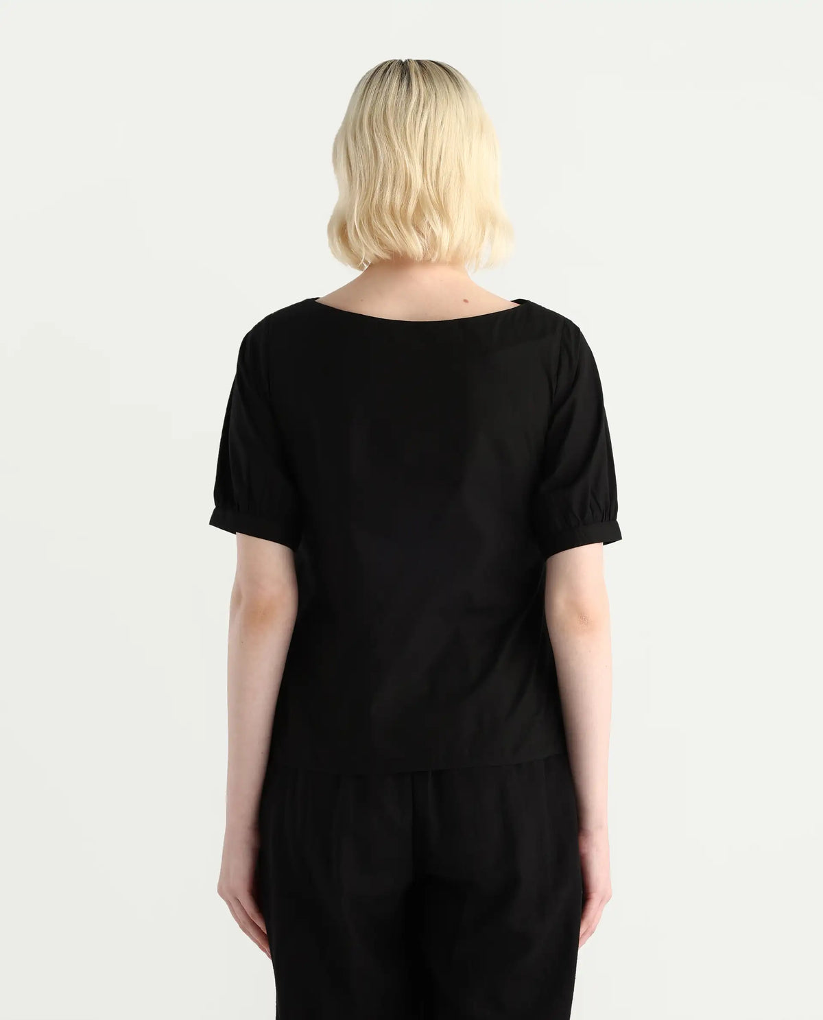Rareism Women's Janla Black Cotton Boat Neck Embroidered Regular Fit Top