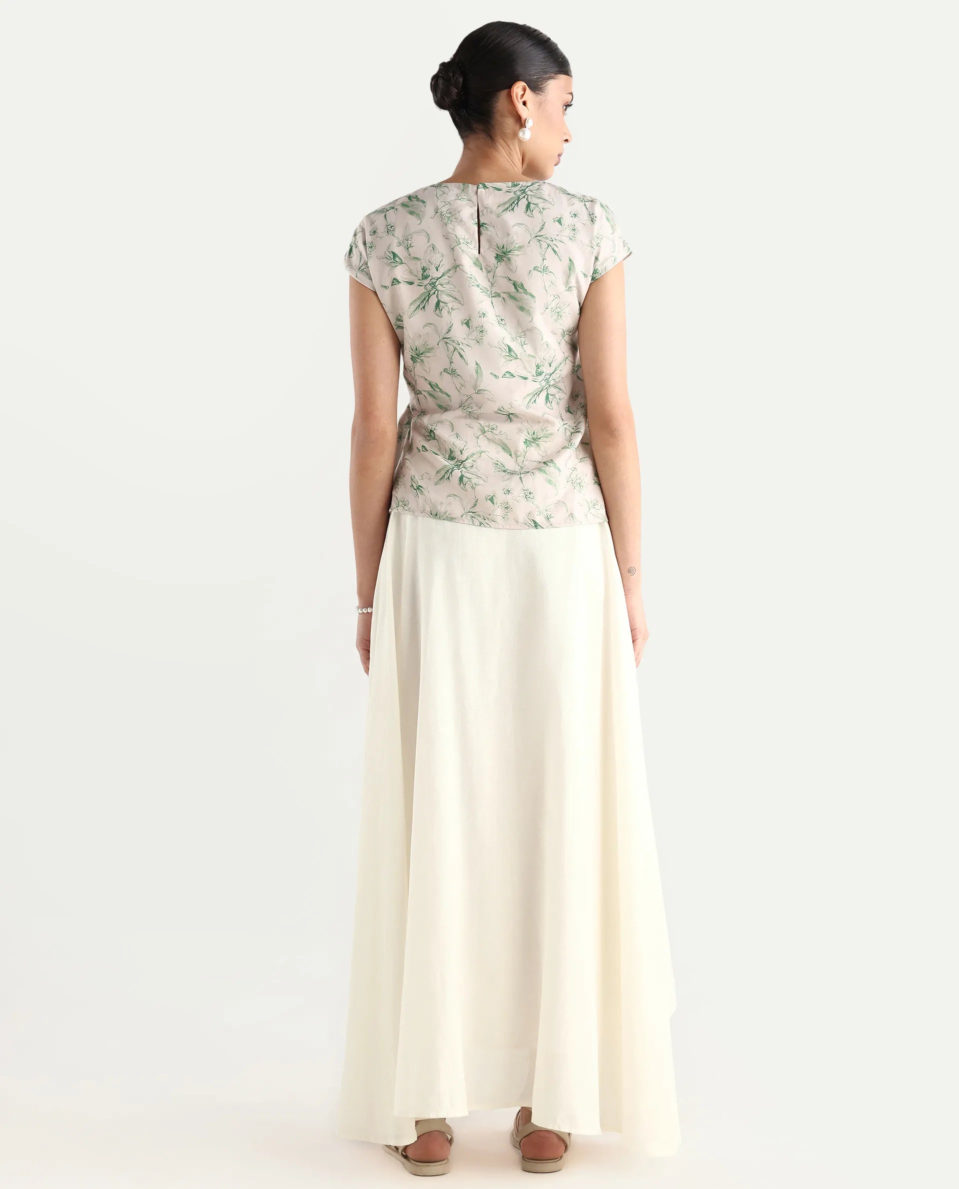 Rareism Women's Janlom B Off White Cotton Blend Plain Ankle Length A-Line Skirt