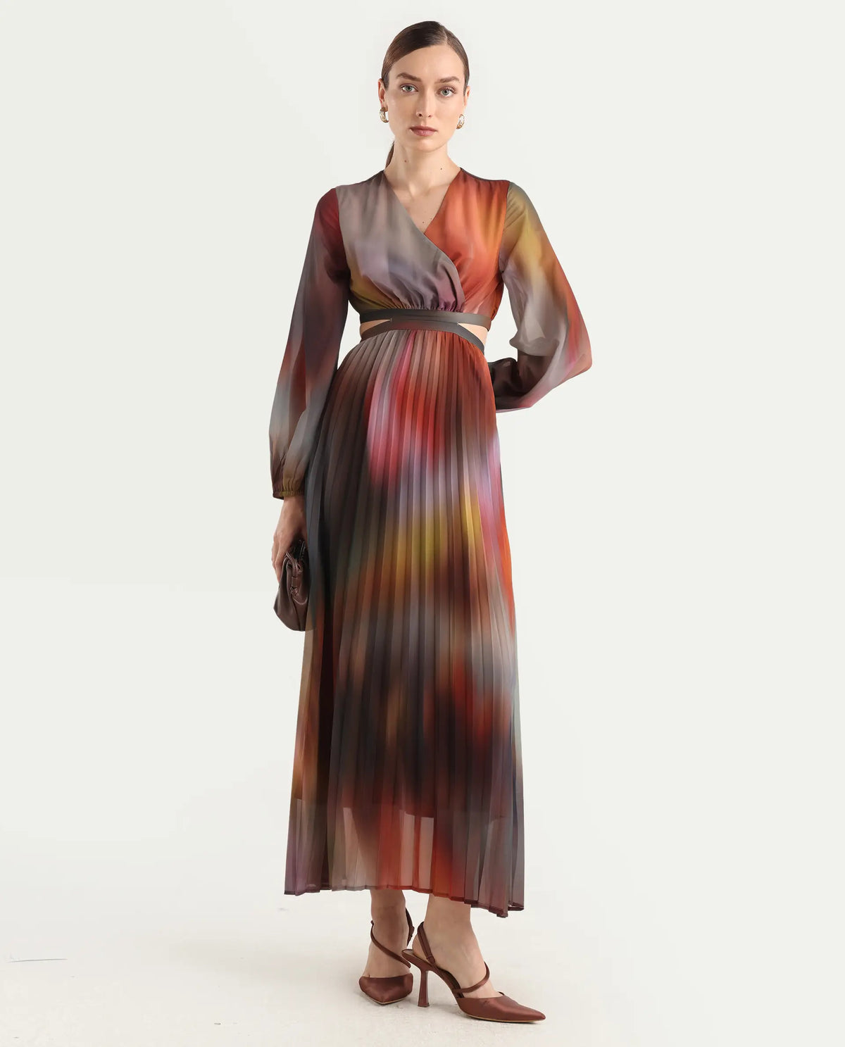 Rareism Women Jencos Multi Round Neck Pull On Flared Maxi Printed Dress