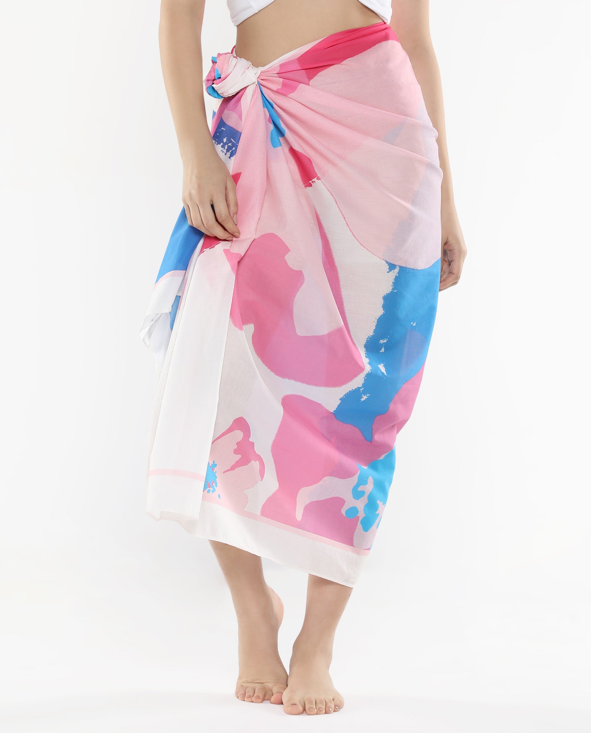 Rareism Women's Joellina Pink Cotton Floral Print Midi Draped Sarong