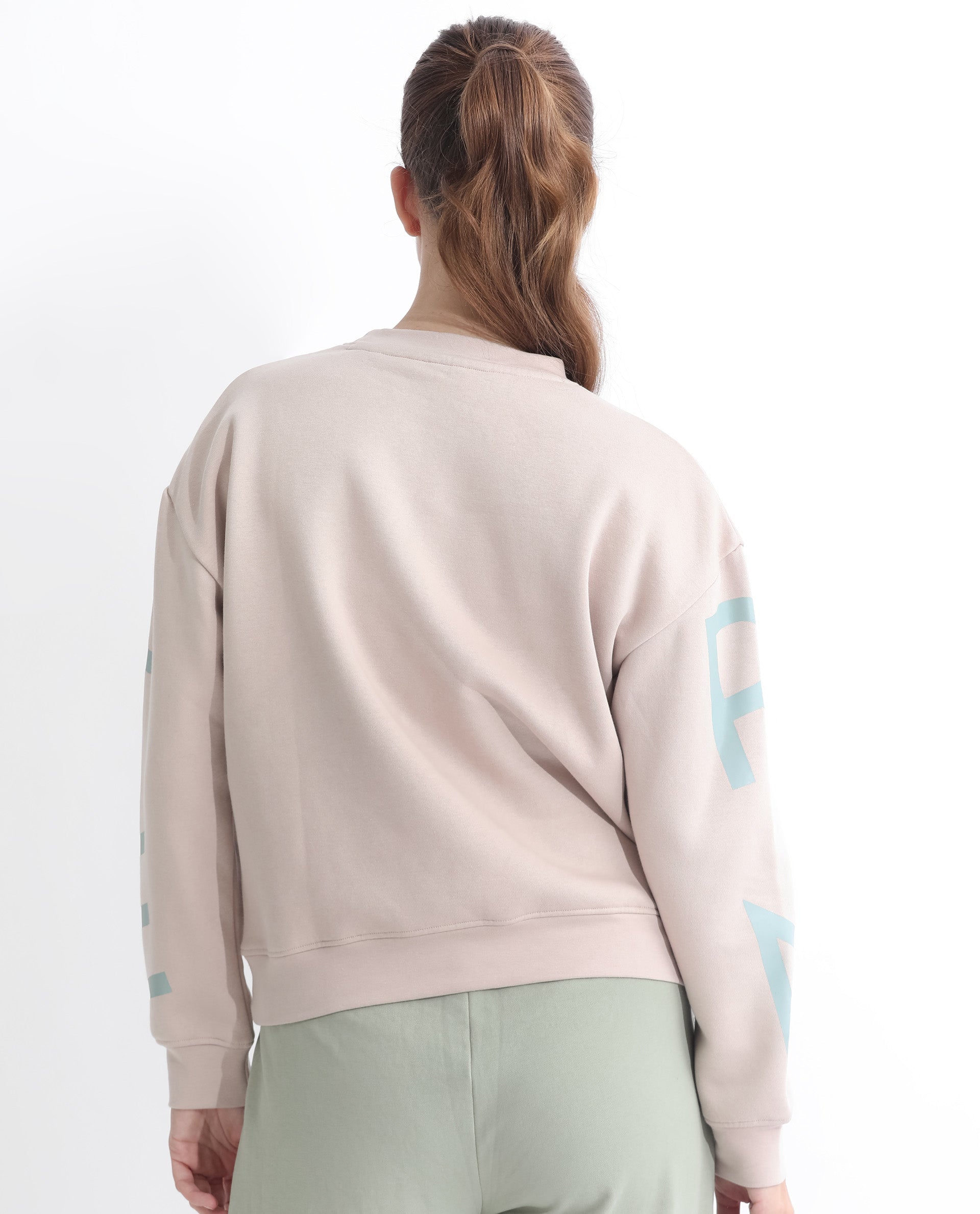Rareism Articale Women Joni Beige Poly Cotton Fabric Full Sleeves Crew Neck Regular Fit Graphic Print Sweatshirt