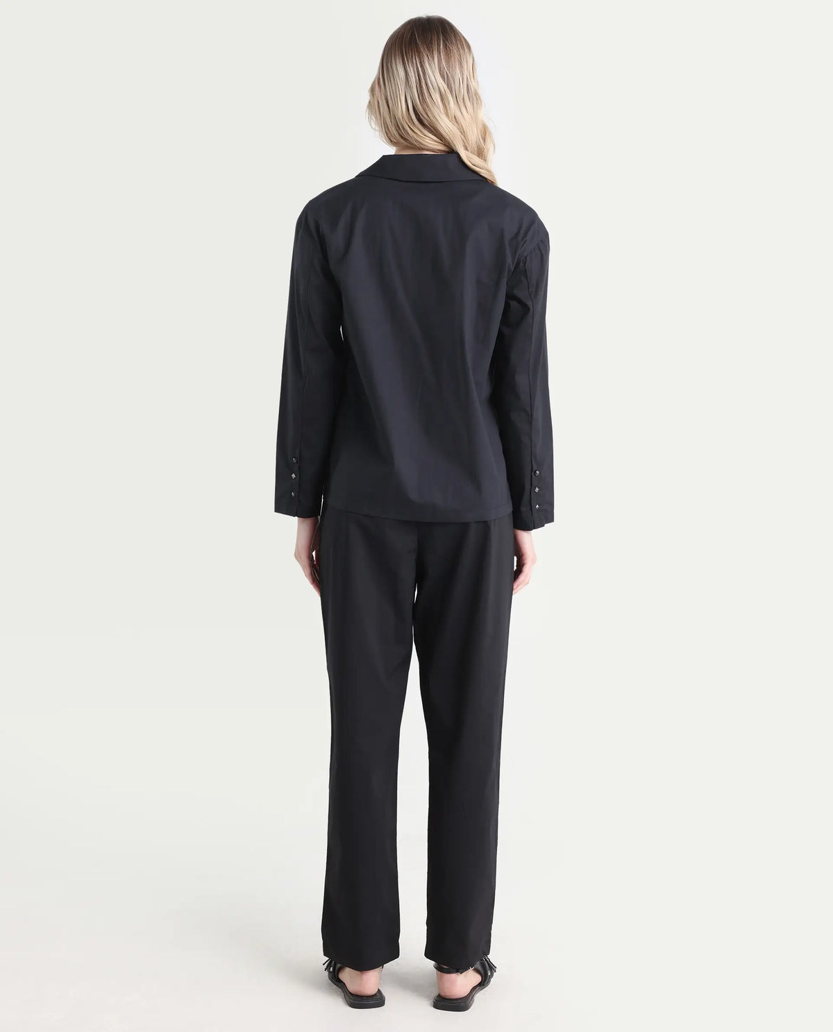 Rareism Women's Juven Black Polyester Blend Plain Ankle Length Tapered Trouser