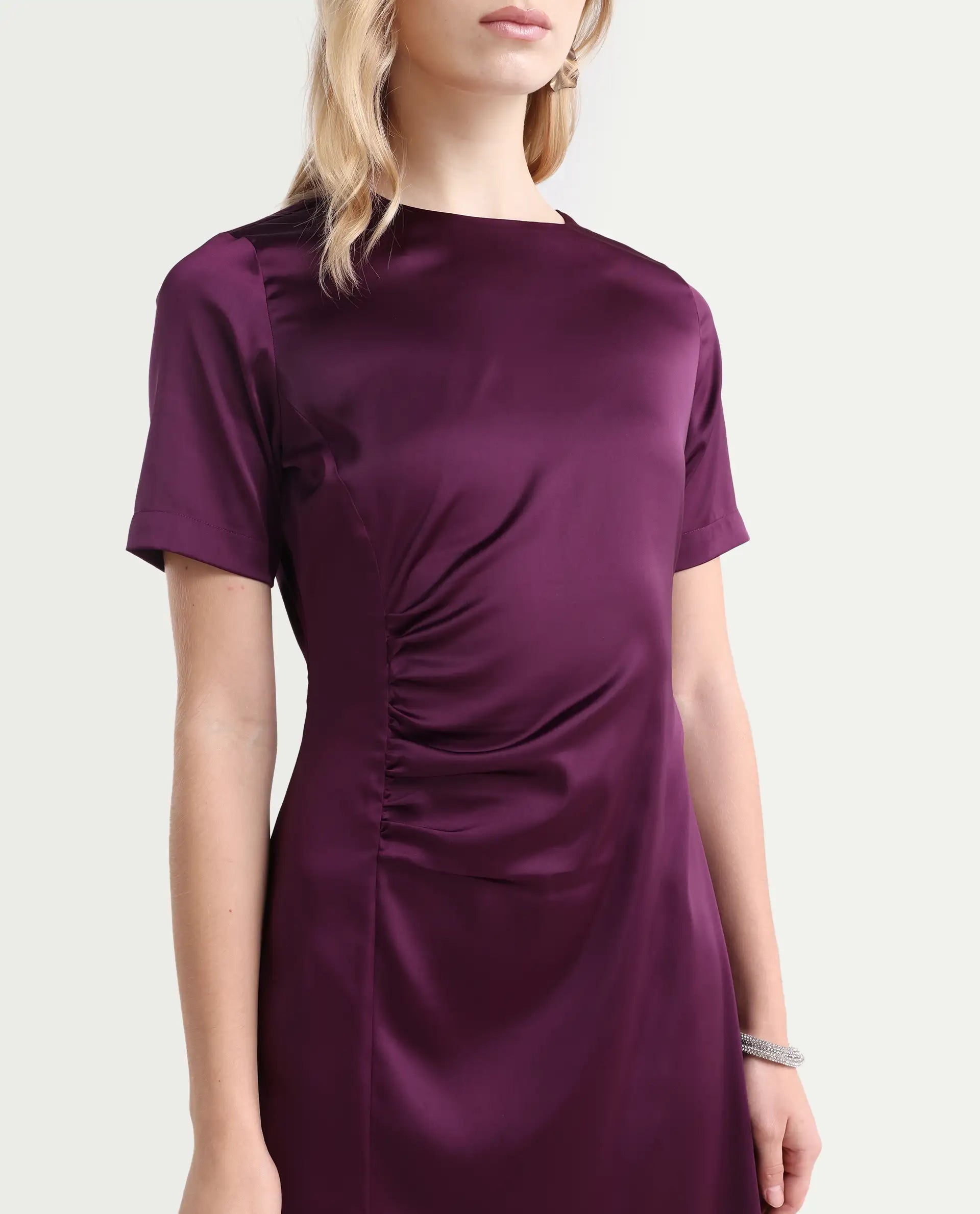 Rareism Women's Jendro Maroon Polyester Fit & Flare Midi Dress