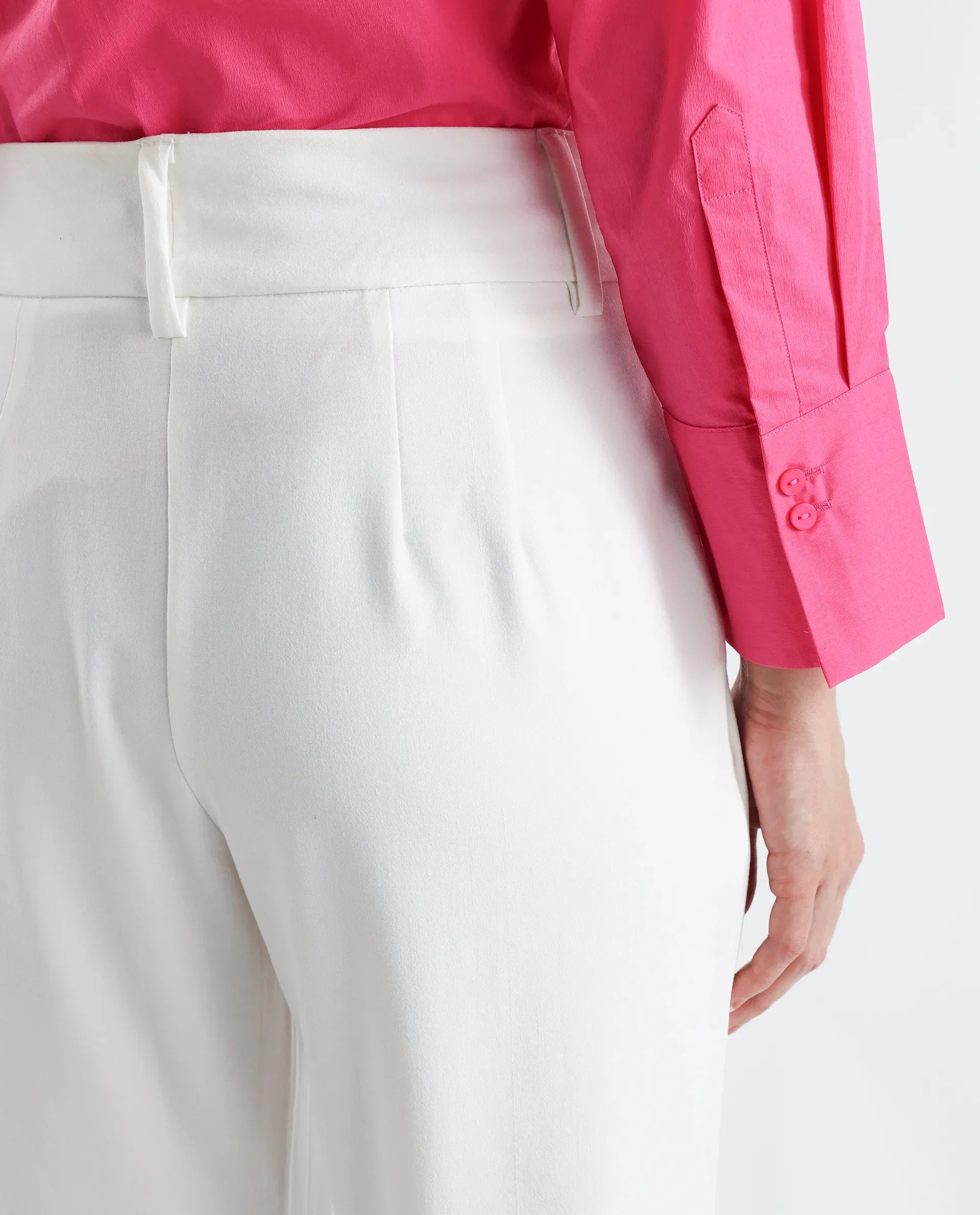 Rareism Women's Kaish Off White Polyester Blend Plain Ankle Length Tapered Trouser