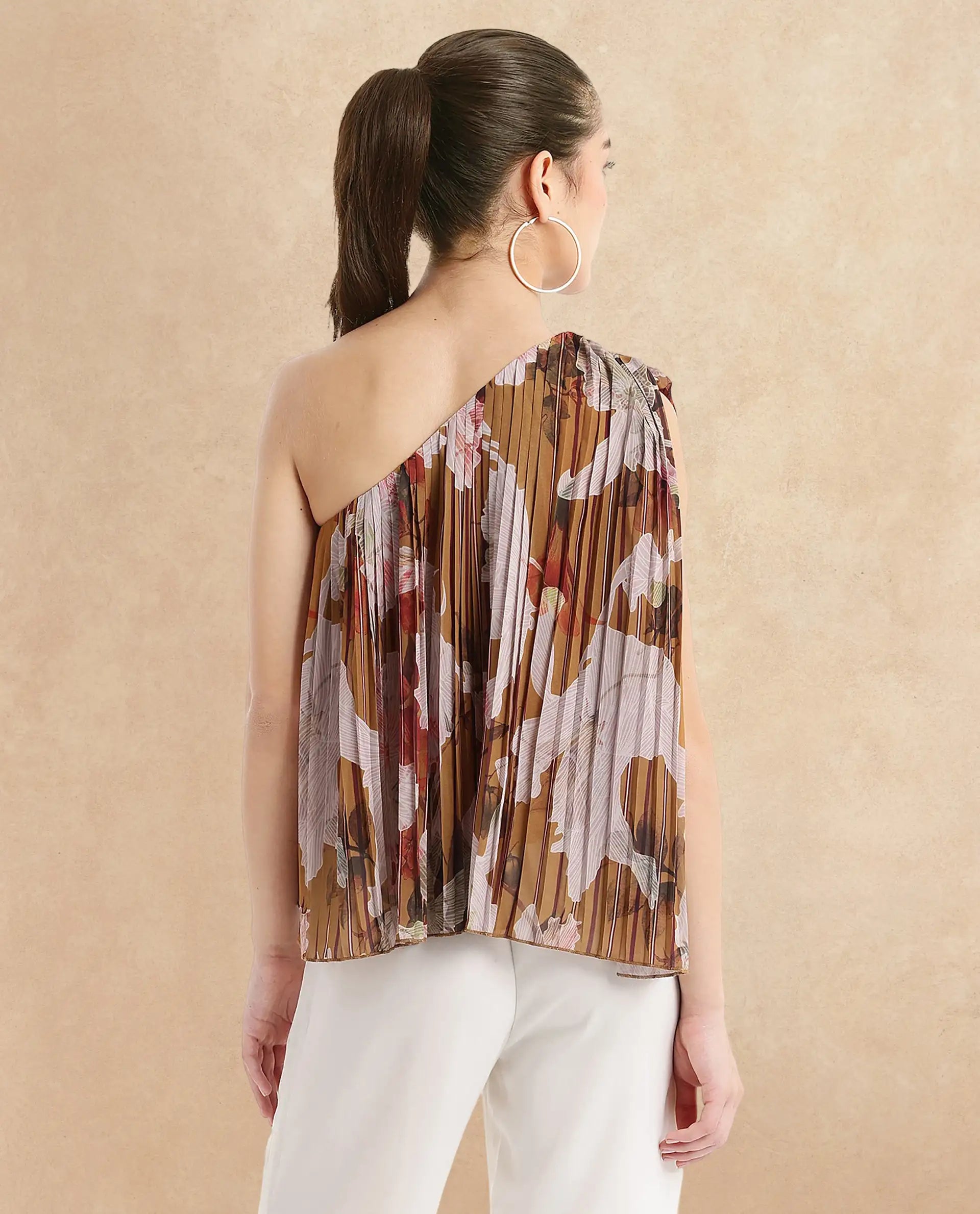 Rareism Women's Kamri Multi Polyester One Shoulder Floral Print One Shoulder Regular Fit Top