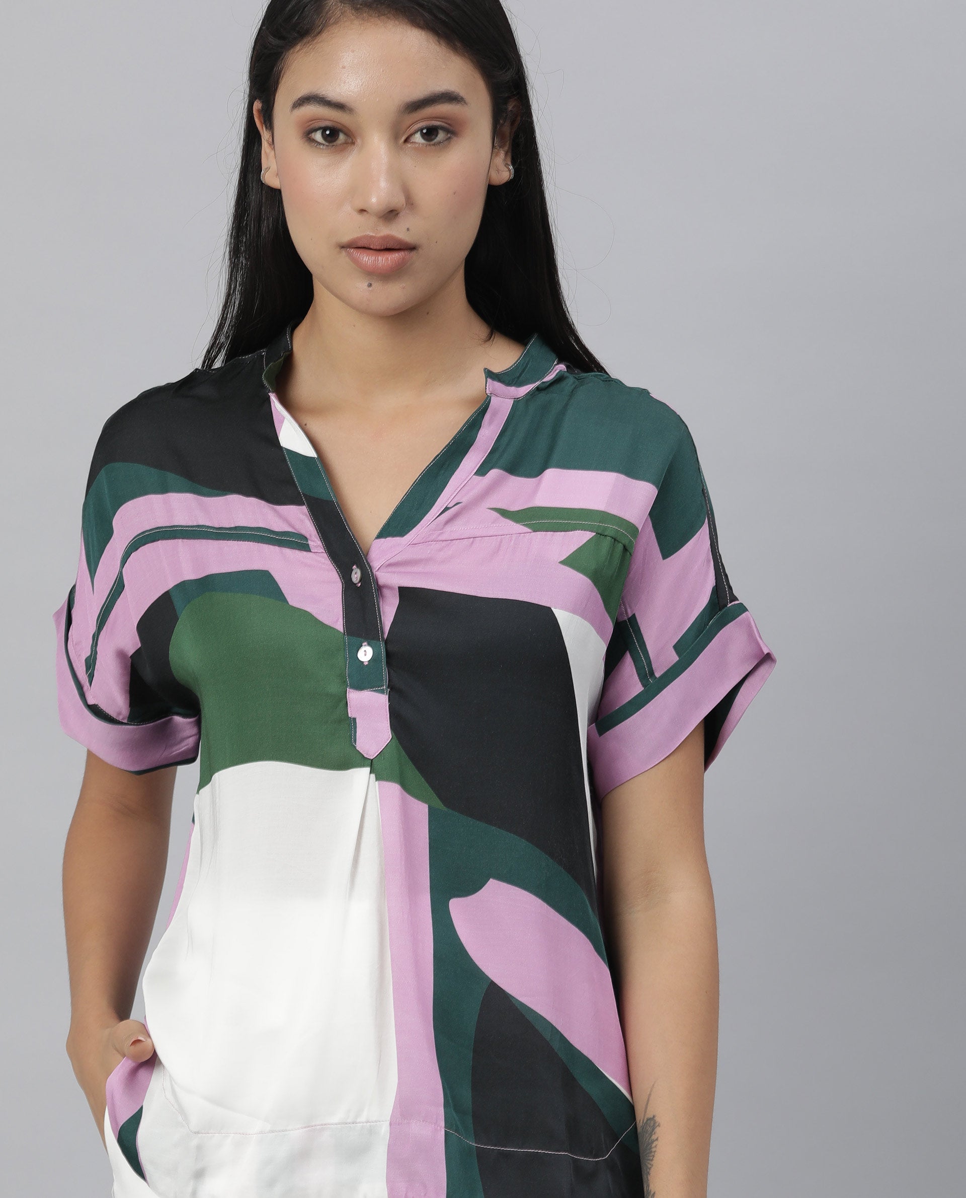Rareism Women Kang Pink Top Full Sleeves Printed