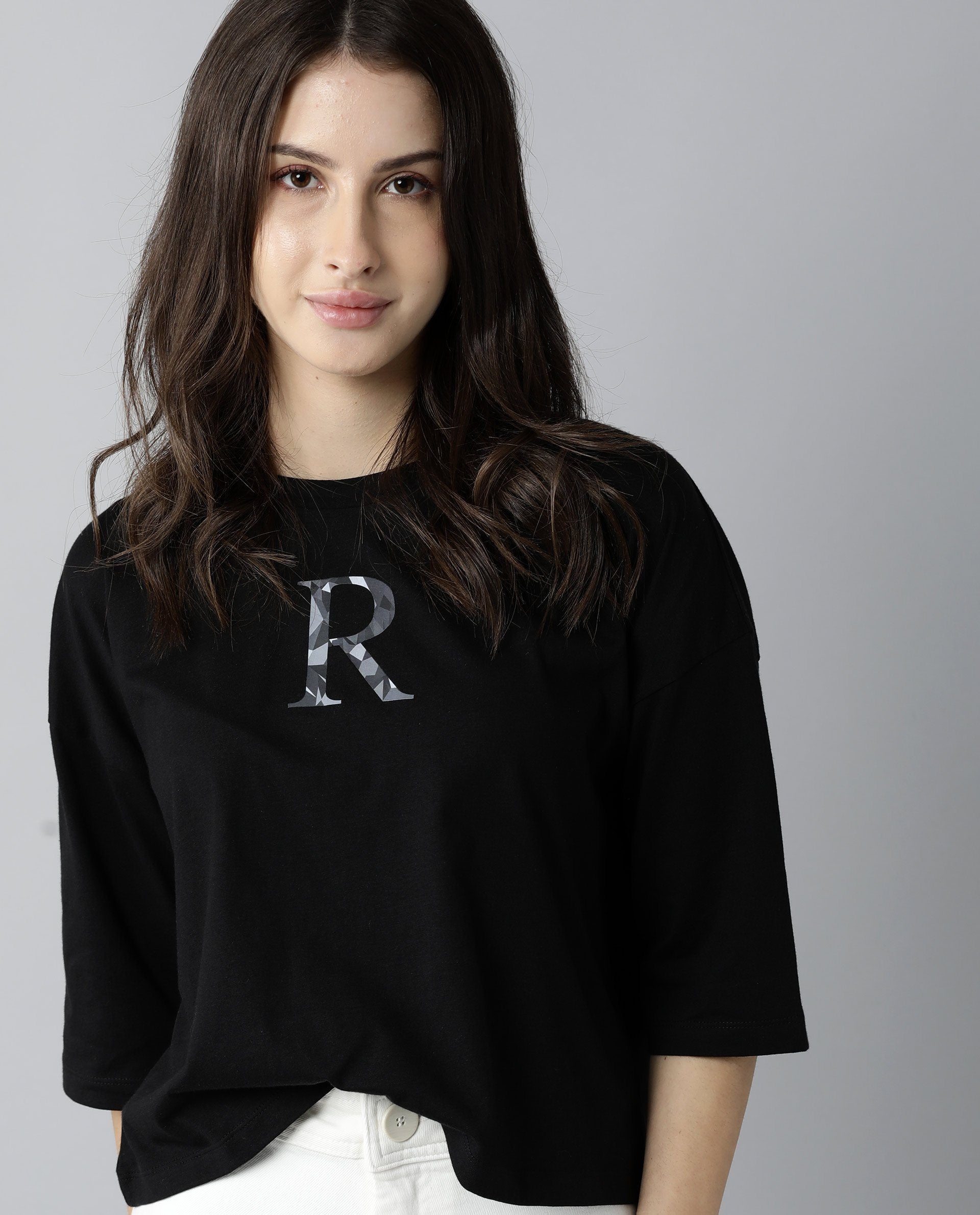 Rareism Womens Kaput Black T-Shirt Crew Neck Cotton Nylon Fabric Regular Fit Round Neck