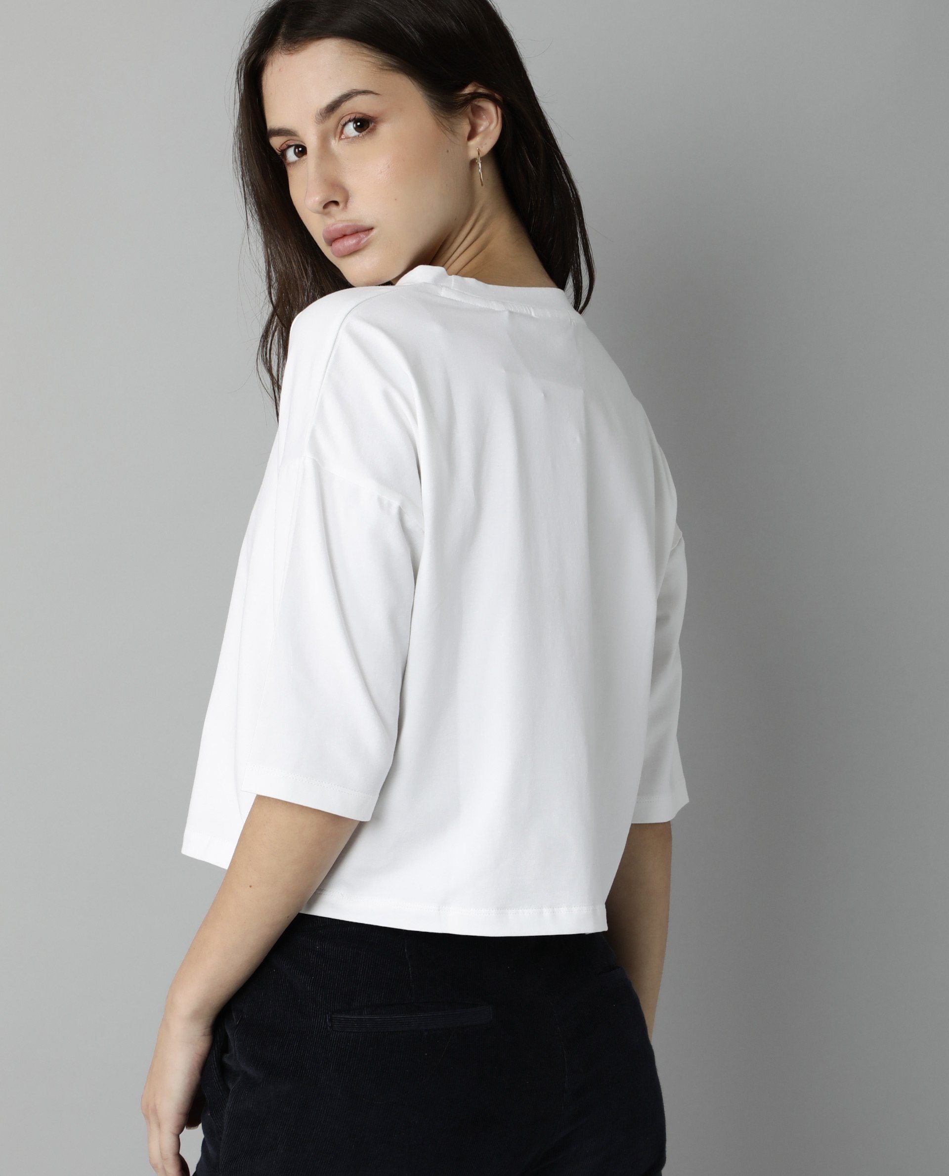 Rareism Womens Kaput White T-Shirt Crew Neck Cotton Nylon Fabric Regular Fit Round Neck