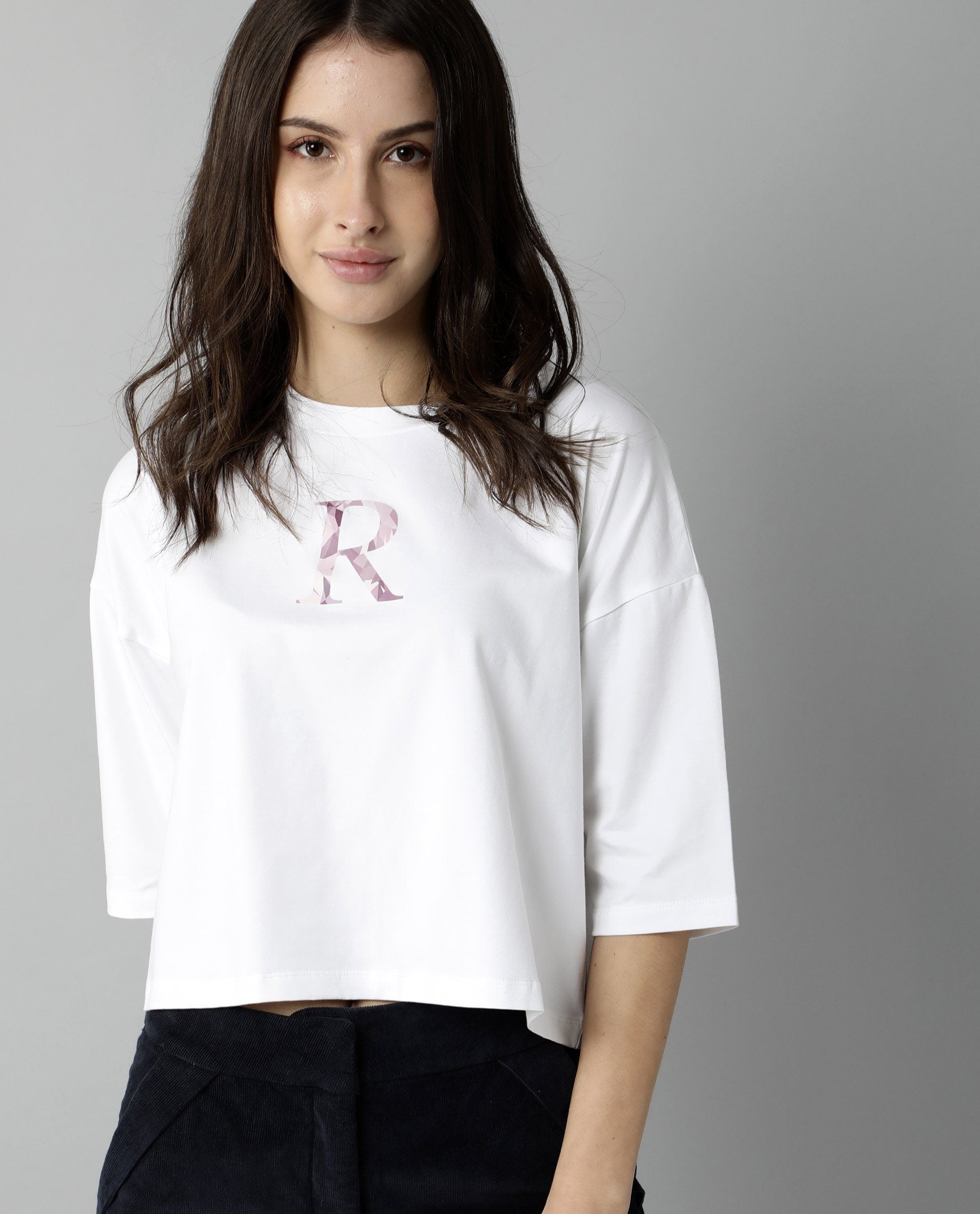 Rareism Womens Kaput White T-Shirt Crew Neck Cotton Nylon Fabric Regular Fit Round Neck