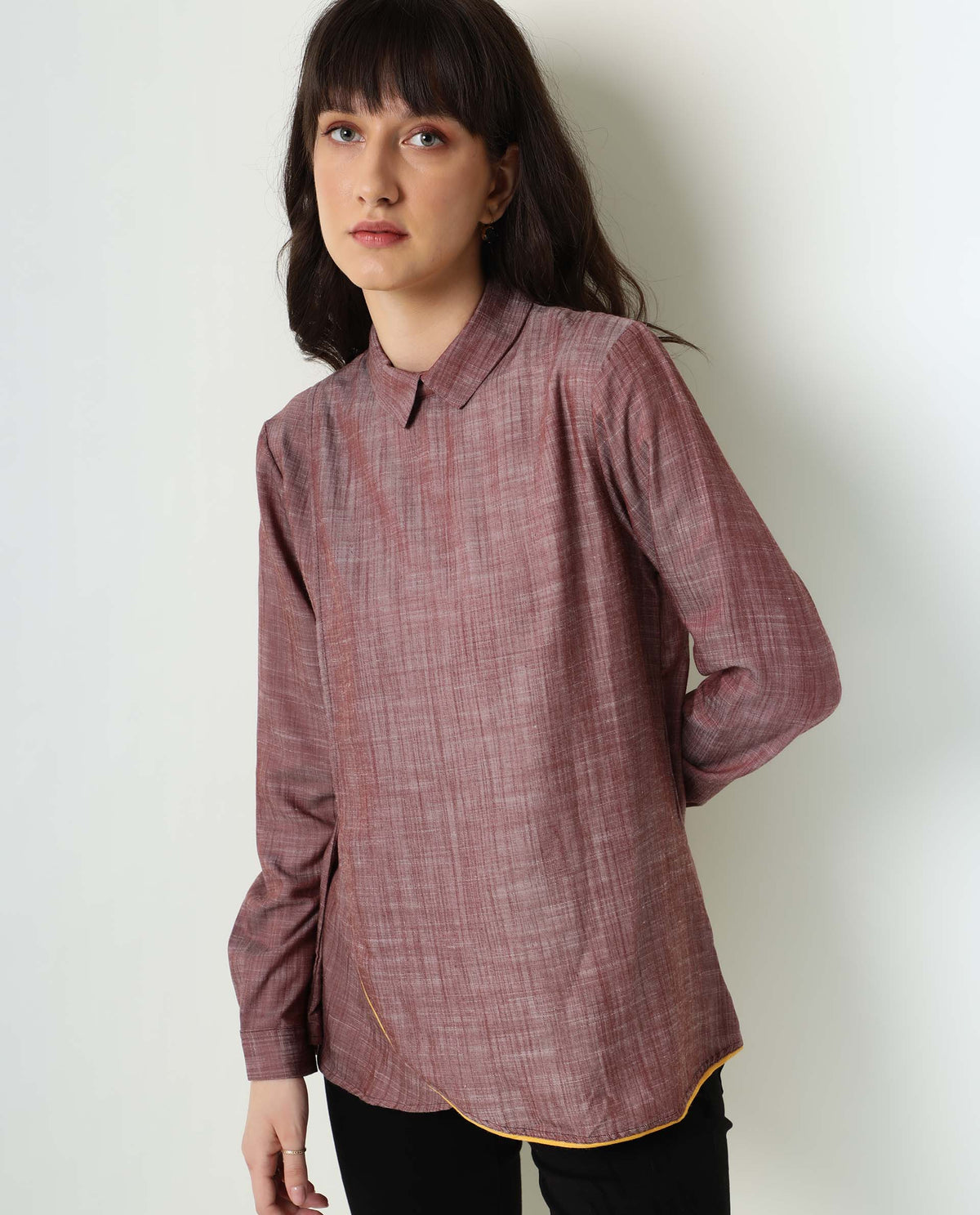 Rareism Womens Kara Brown Top Polycotton Fabric Full Sleeves Collar Neck