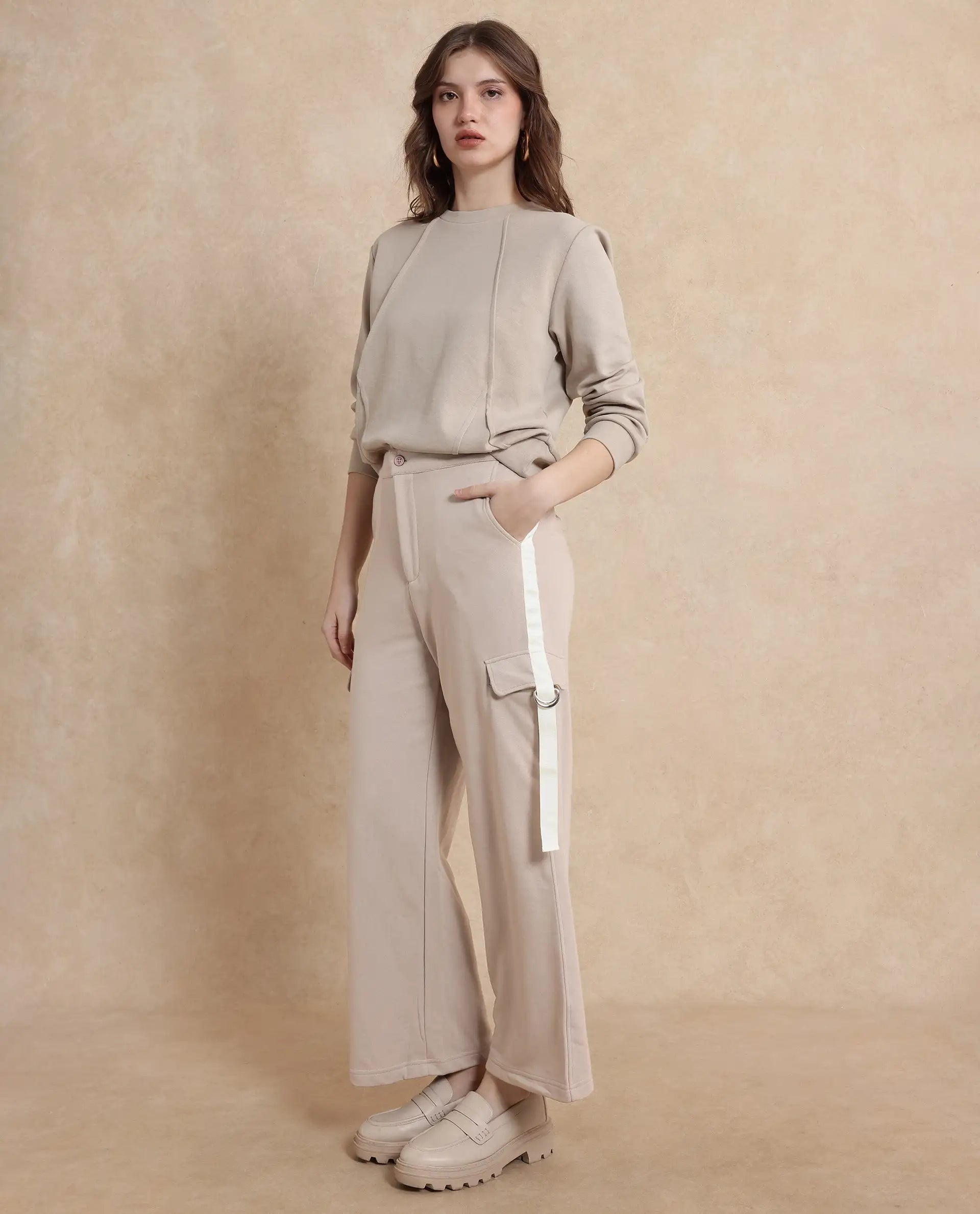 Rareism Women Kar Beige Plain Track Pant