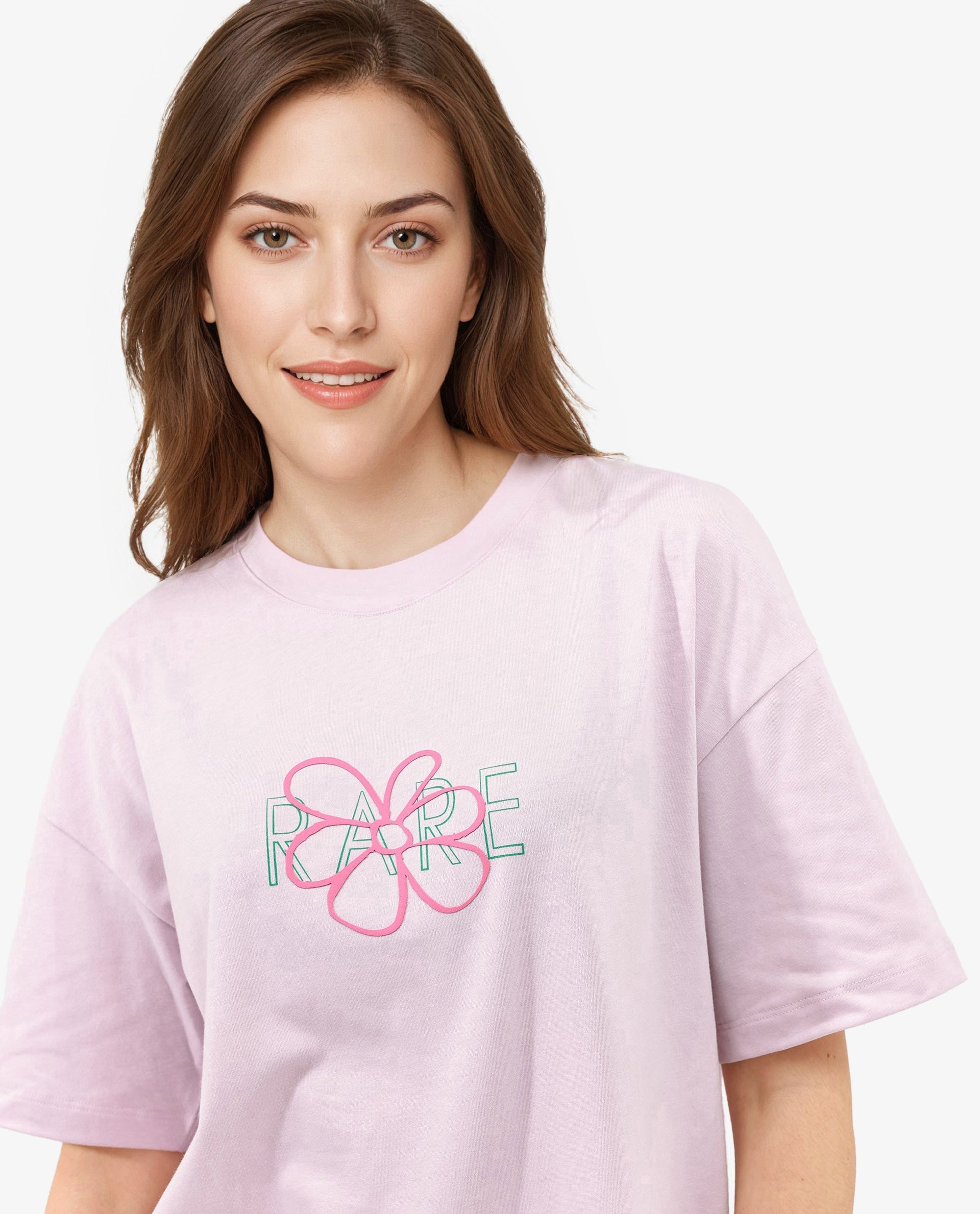 Rareism Women Karen Pastel Pink Cotton Poly Fabric Short Sleeve Crew Neck Solid T-Shirt