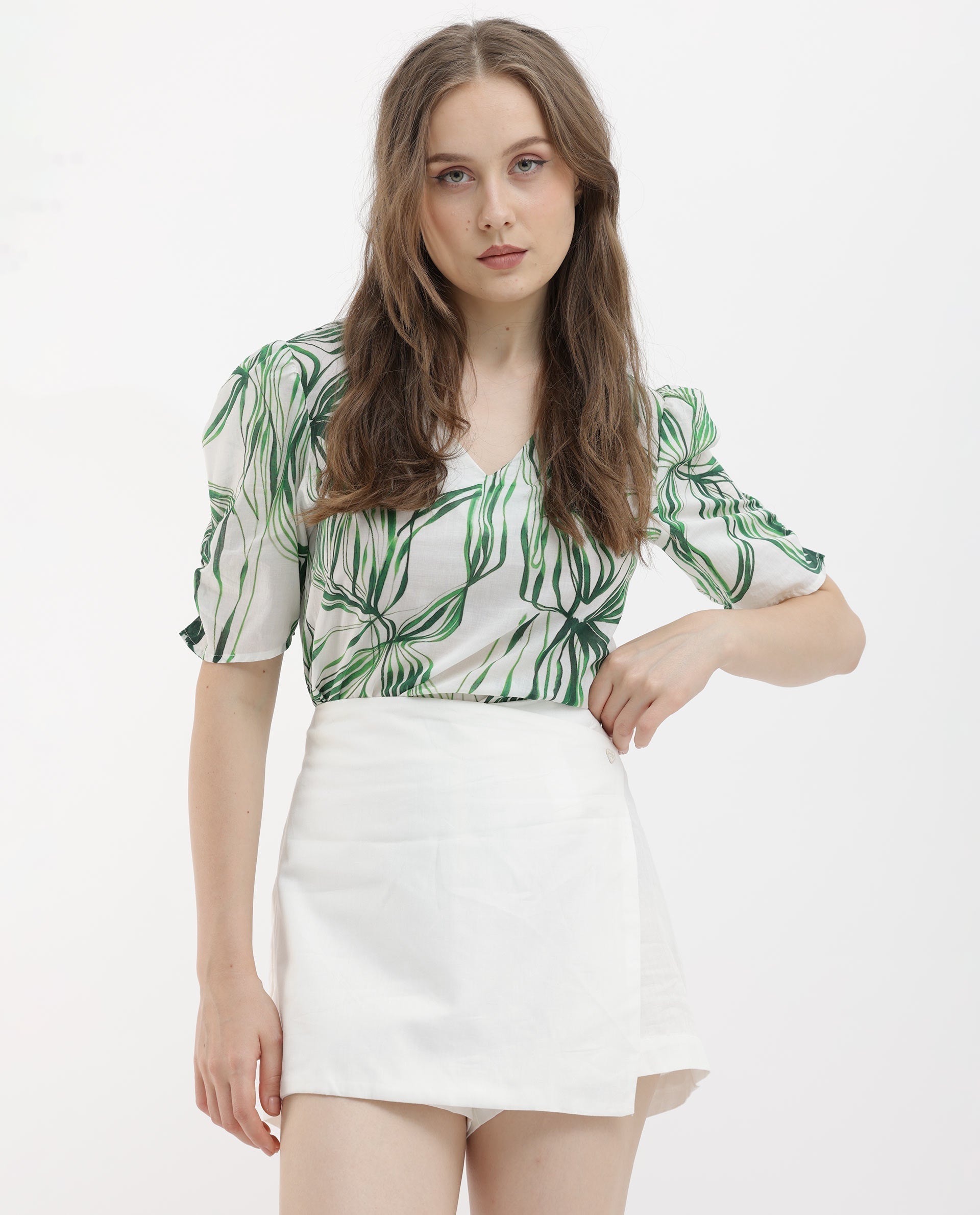 Rareism Women's Karine White Cotton Plain Mini Regular Fit Skirt