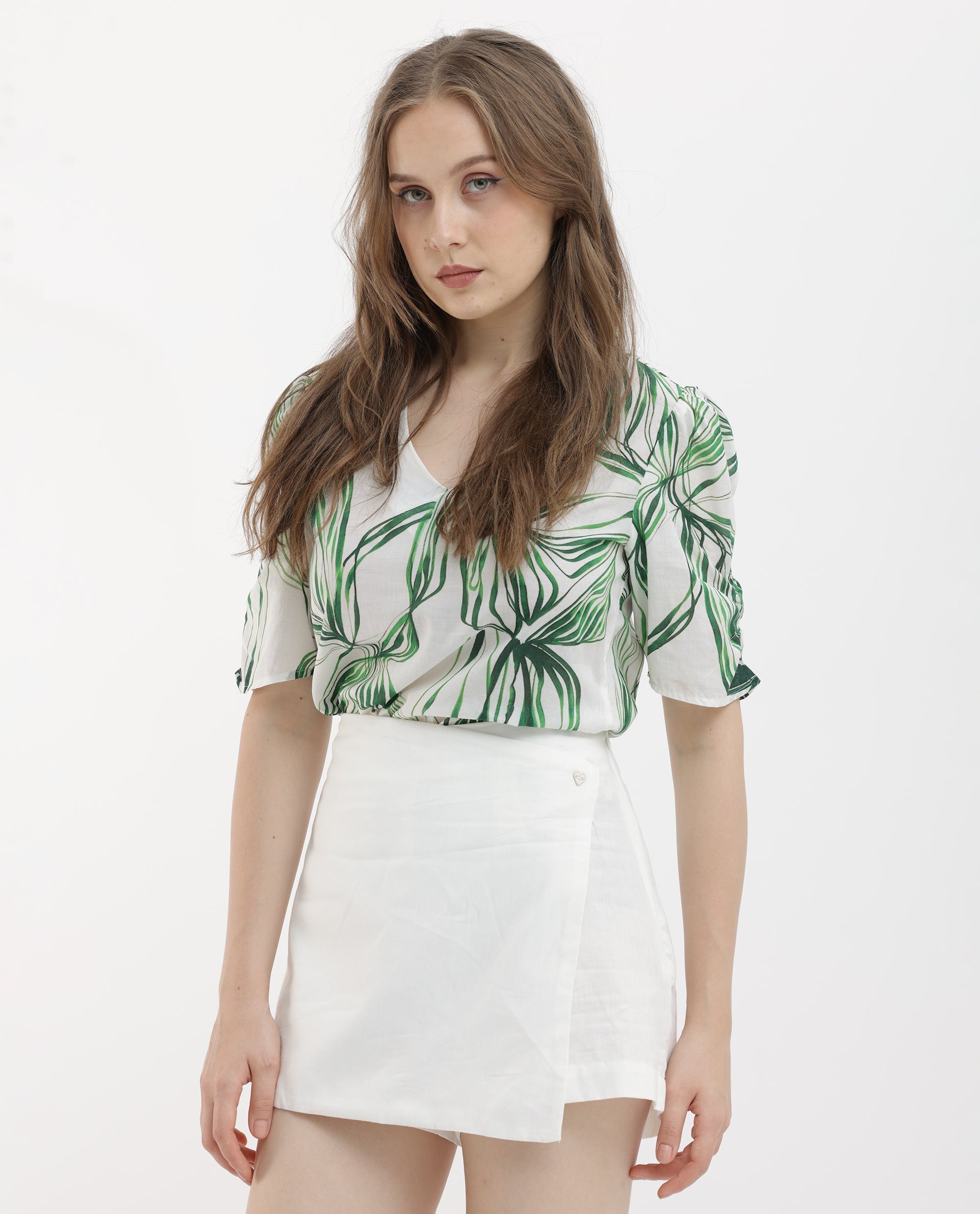 Rareism Women's Karine White Cotton Plain Mini Regular Fit Skirt