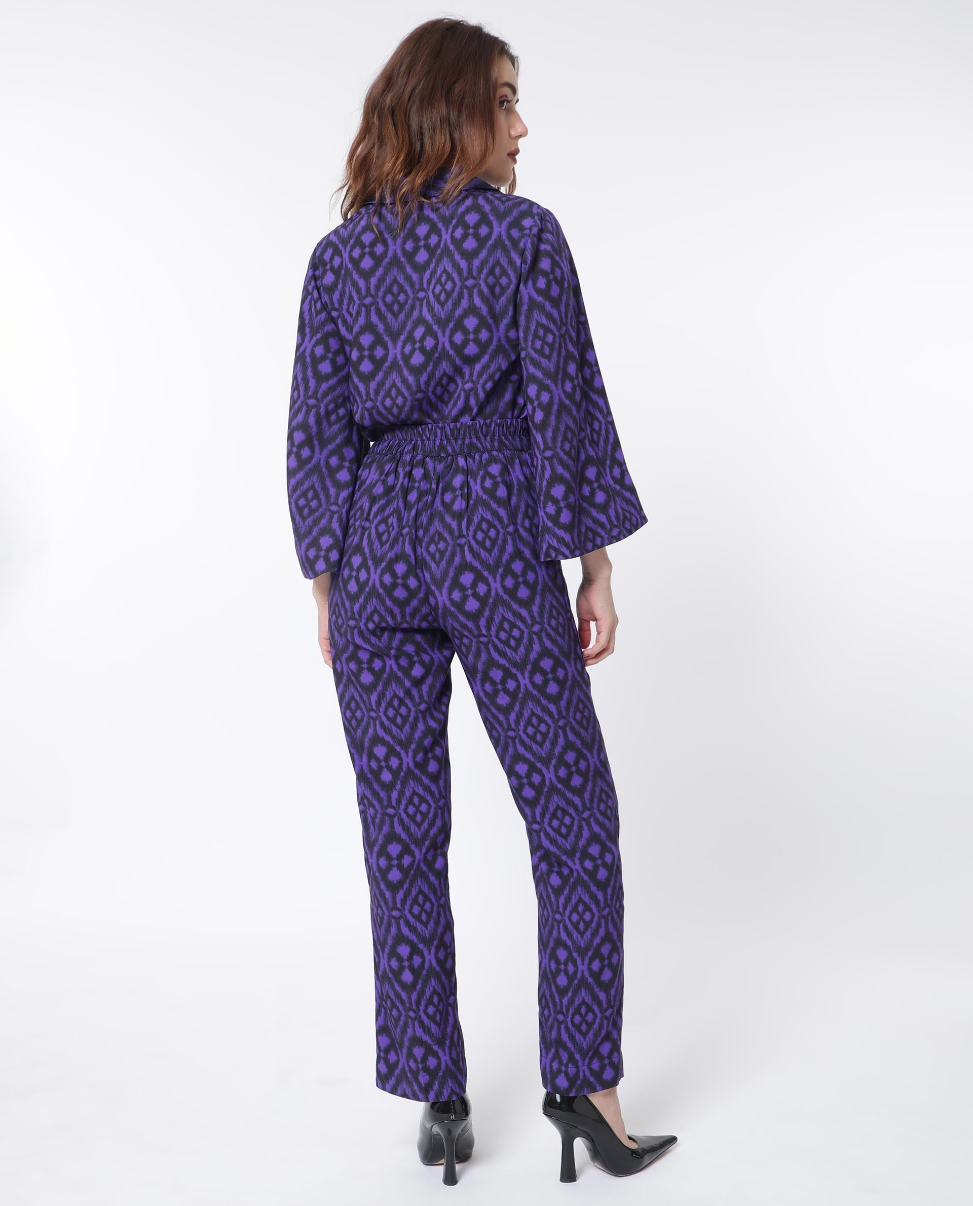 Rareism Women's Kennedy Black Cotton Geometric Print Ankle Length Straight Fit Trouser