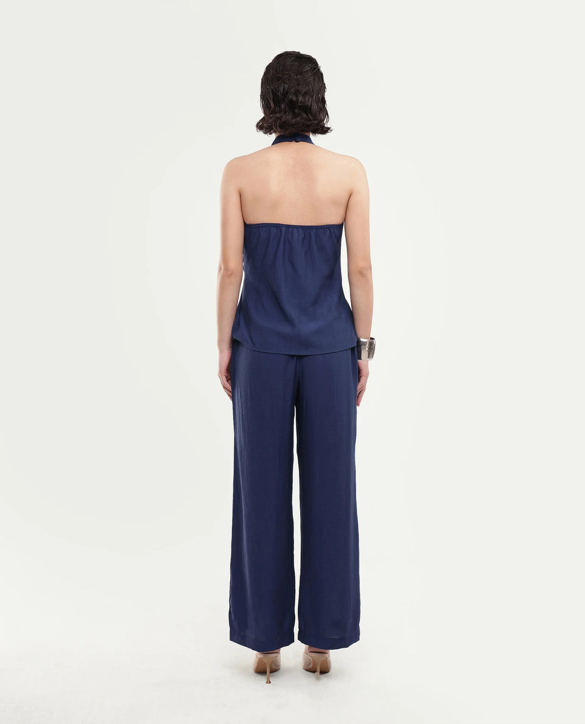 Rareism Women's Kimo-B Navy Nylon Blend Fabric Regular Plain Trouser