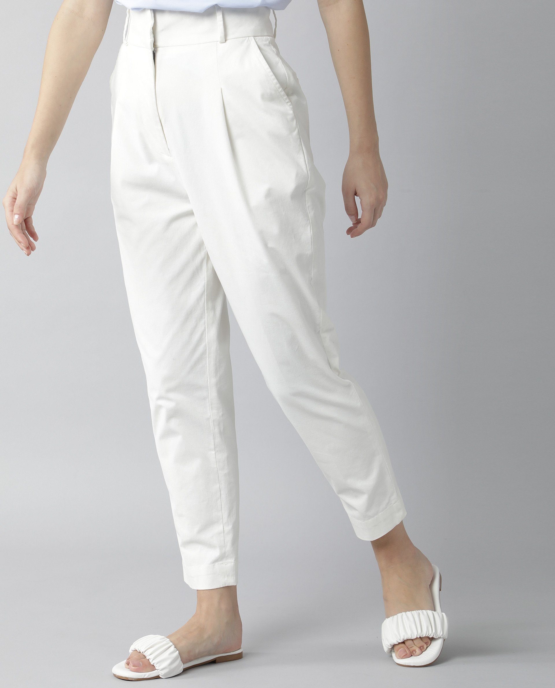 Rareism Womens Klaus Off White Trouser High Waist Ankle Length