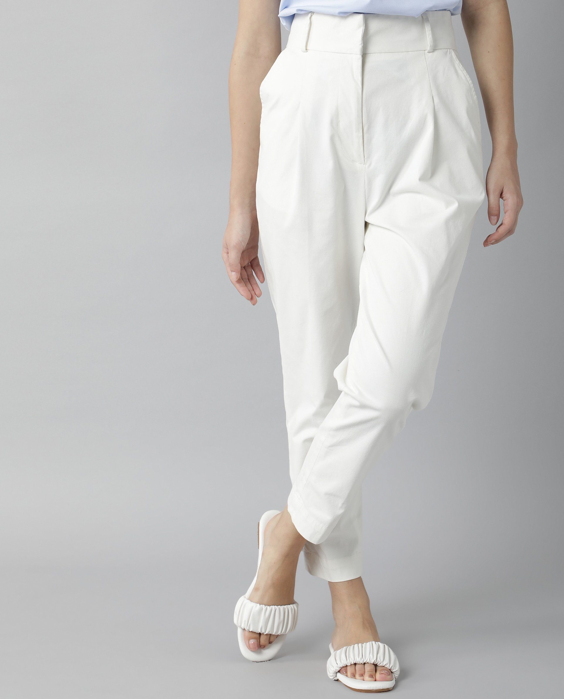 Rareism Womens Klaus Off White Trouser High Waist Ankle Length