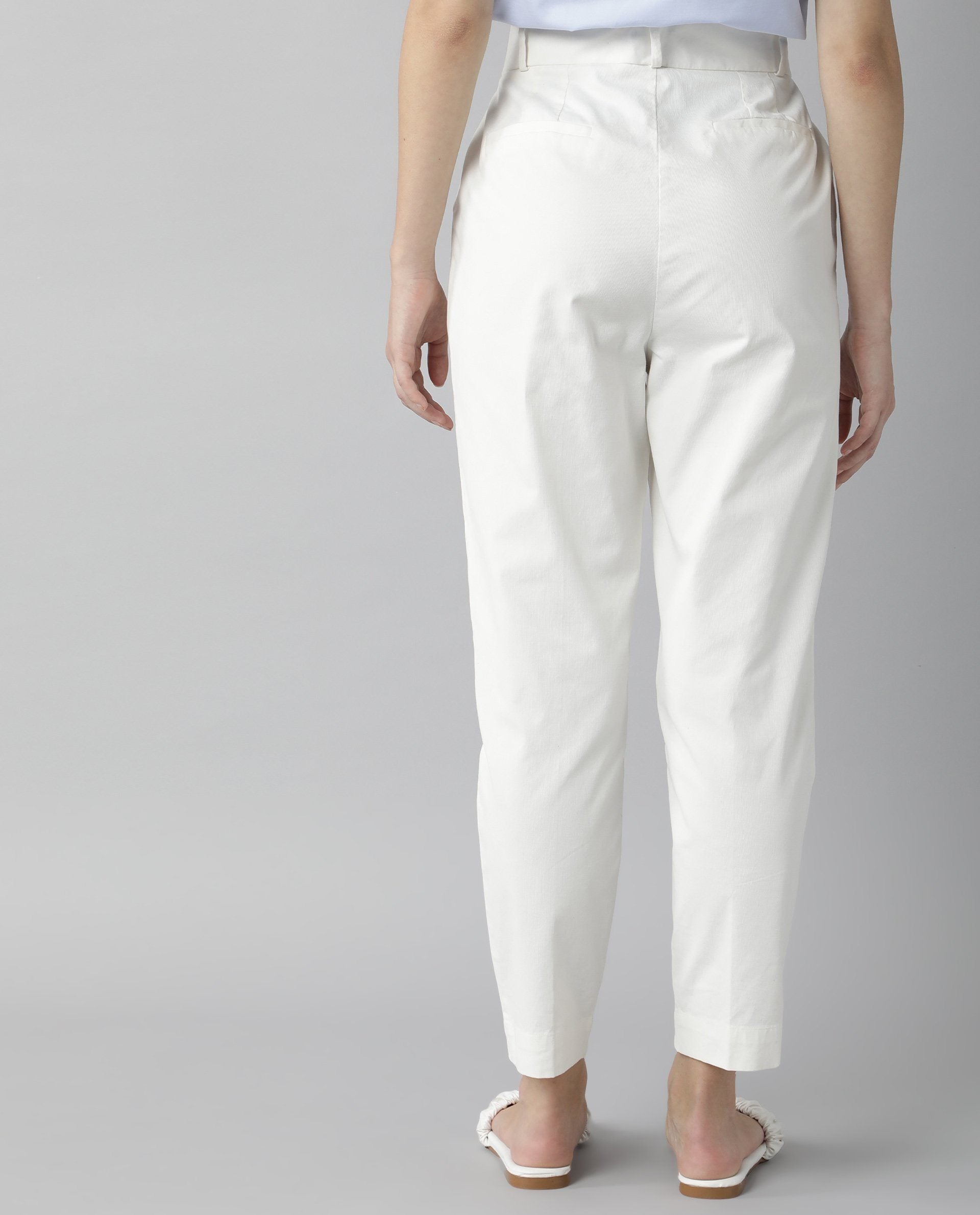 Rareism Womens Klaus Off White Trouser High Waist Ankle Length