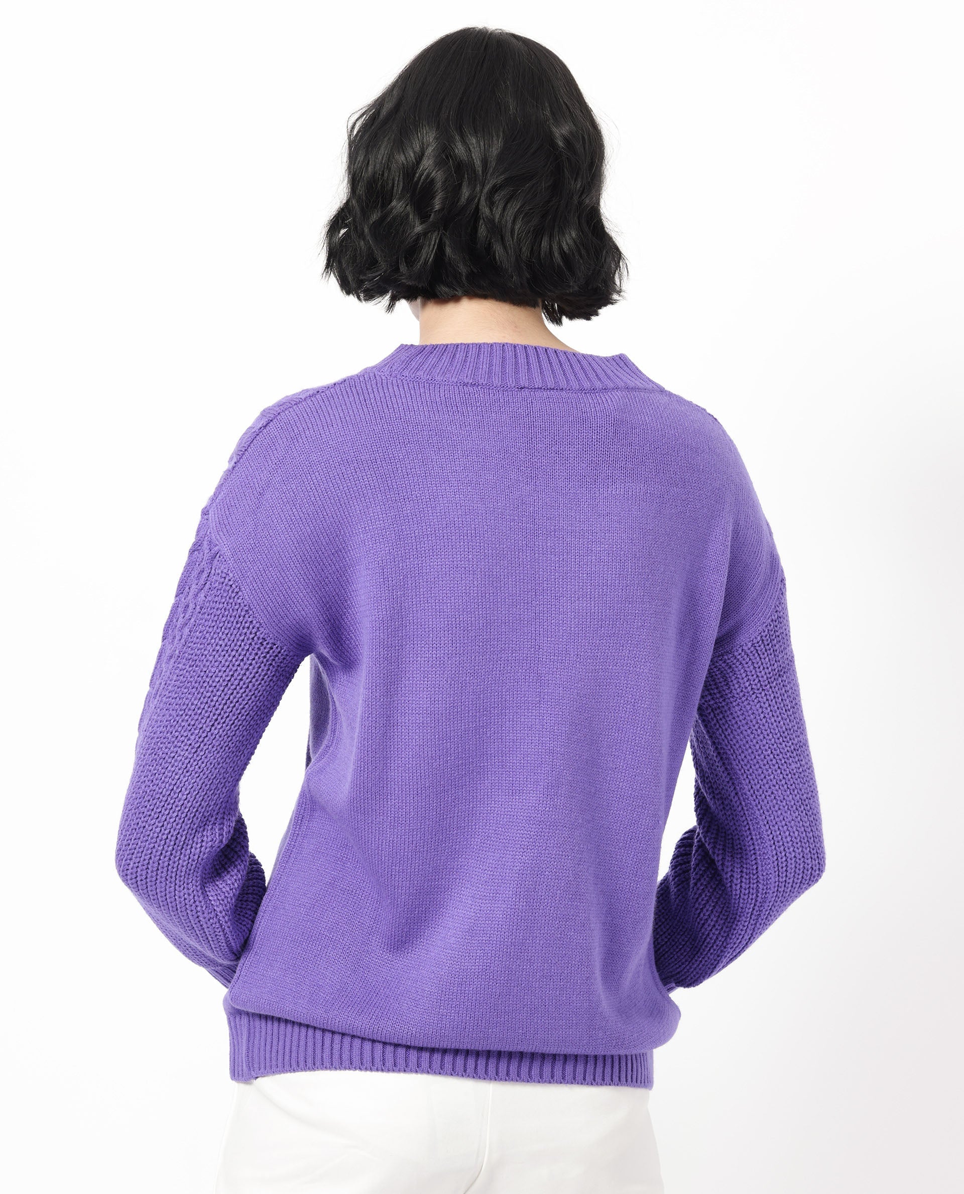 Rareism Women's Klein Purple Acrylic Crew Neck Plain Regular Fit Sweater