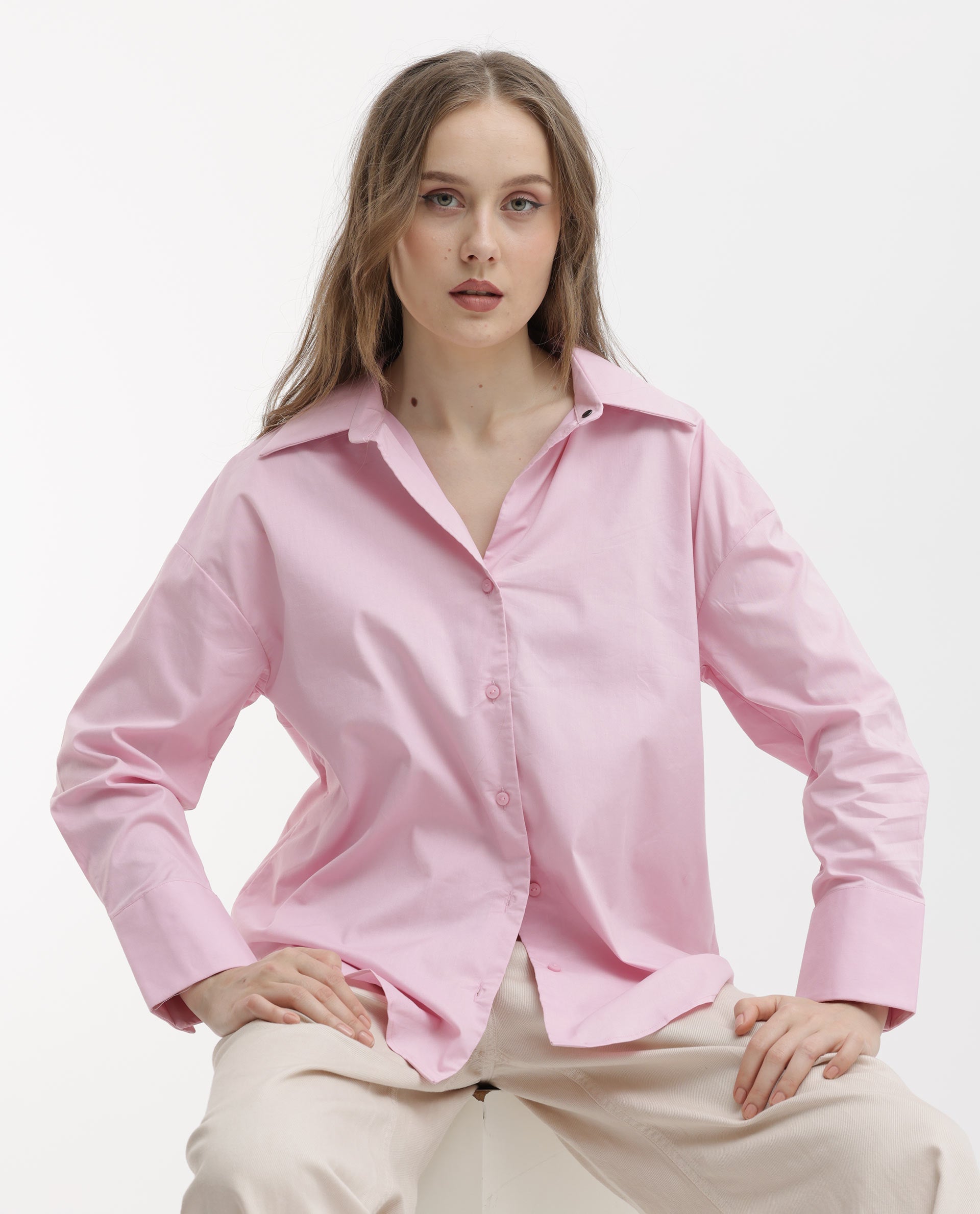 Rareism Womens Klox Pink Shirt Full Sleeve Collared Neck Woven Hip Length