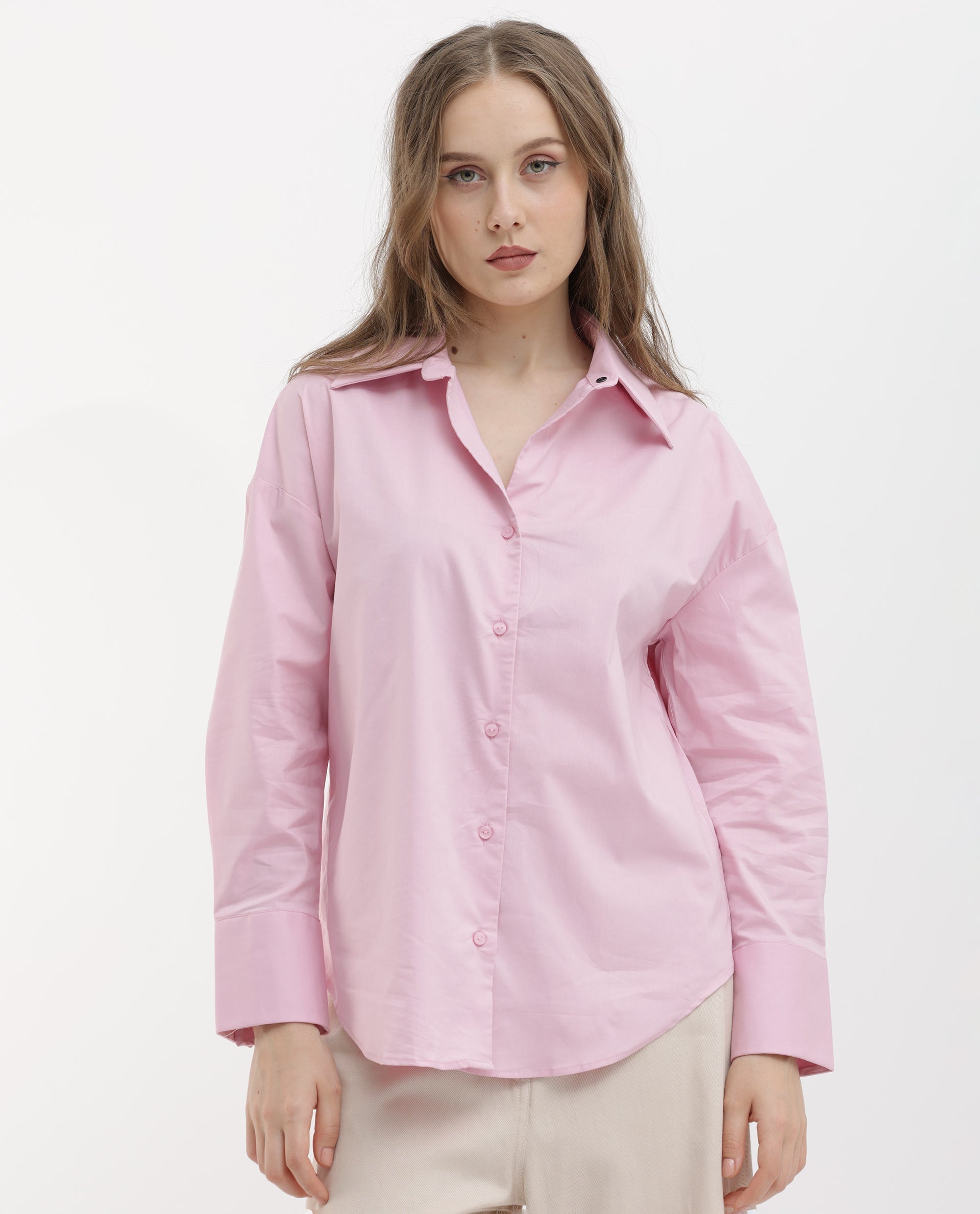 Rareism Womens Klox Pink Shirt Full Sleeve Collared Neck Woven Hip Length