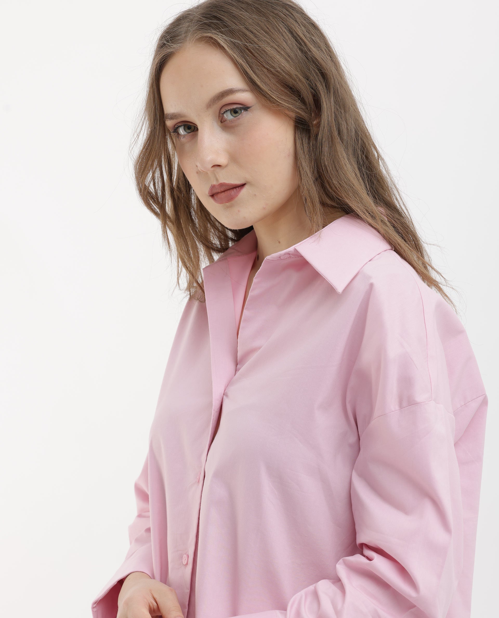 Rareism Womens Klox Pink Shirt Full Sleeve Collared Neck Woven Hip Length