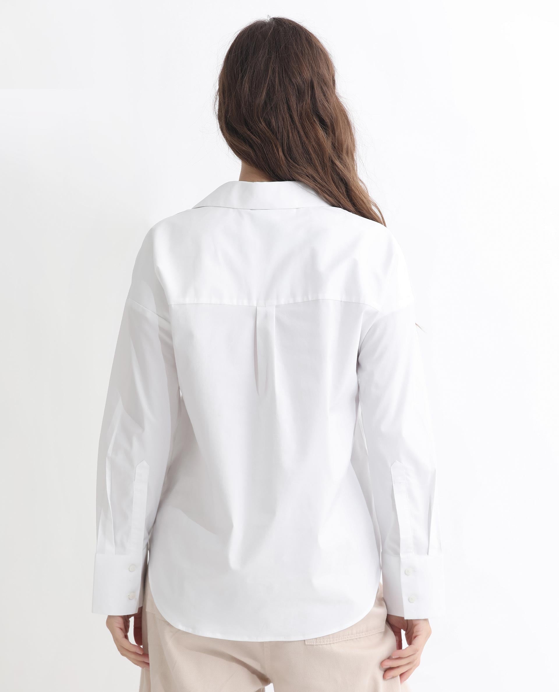 Rareism Articale Women Klox White Cotton Fabric Full Sleeves Button Closure Cuffed Sleeve Shirt Collar Regular Fit Plain Shirt