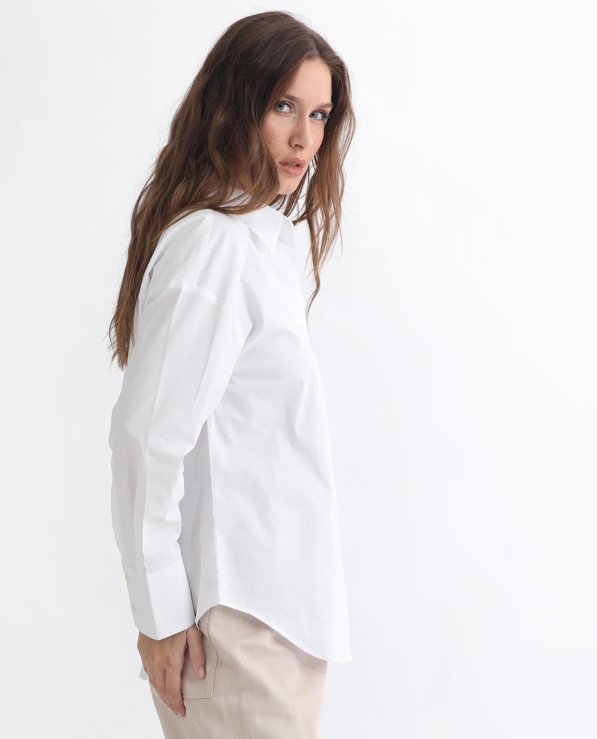 Rareism Articale Women Klox White Cotton Fabric Full Sleeves Button Closure Cuffed Sleeve Shirt Collar Regular Fit Plain Shirt