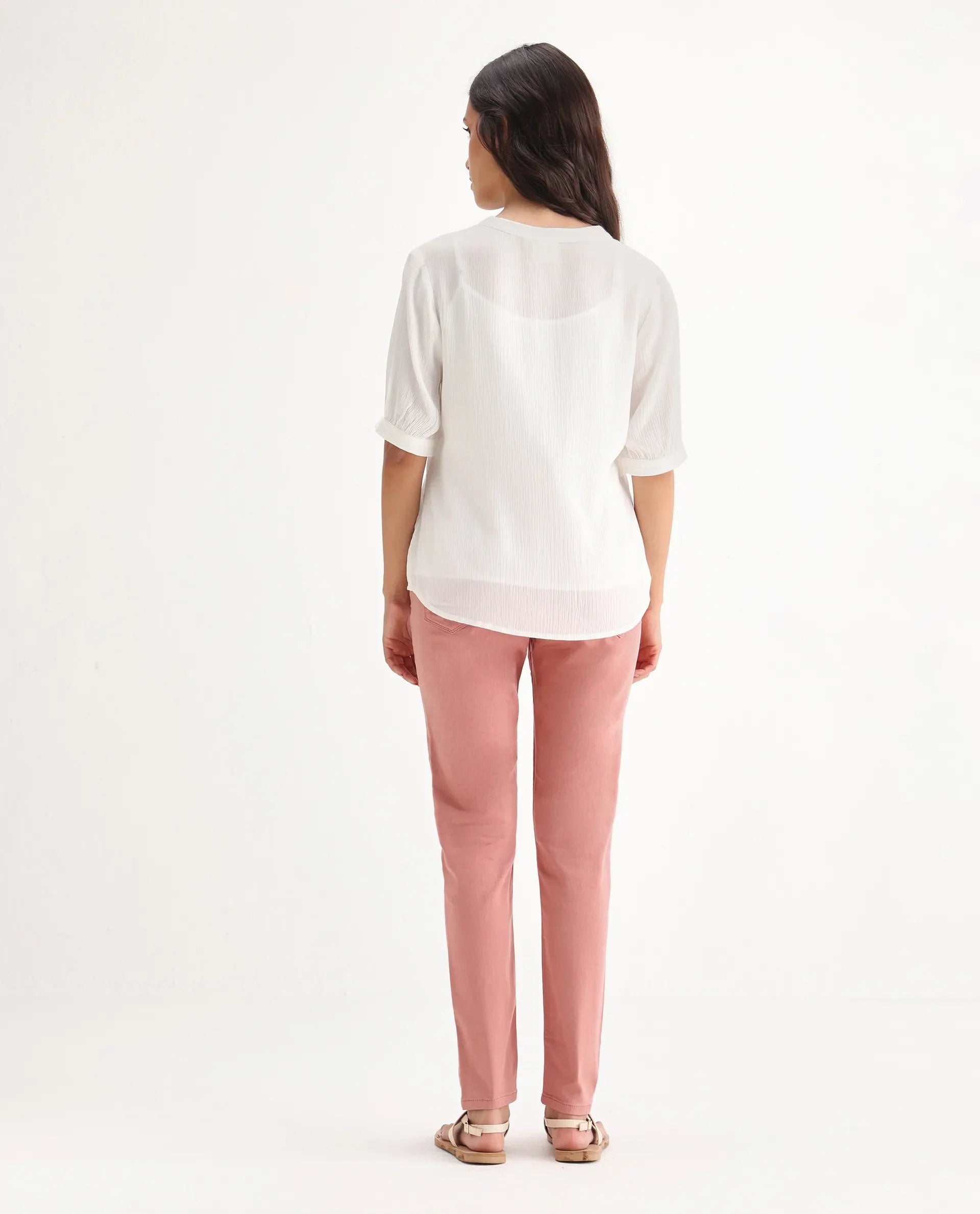 Rareism Women's Kocho Pink Cotton Blend Plain Ankle Length Slim Fit Jeans