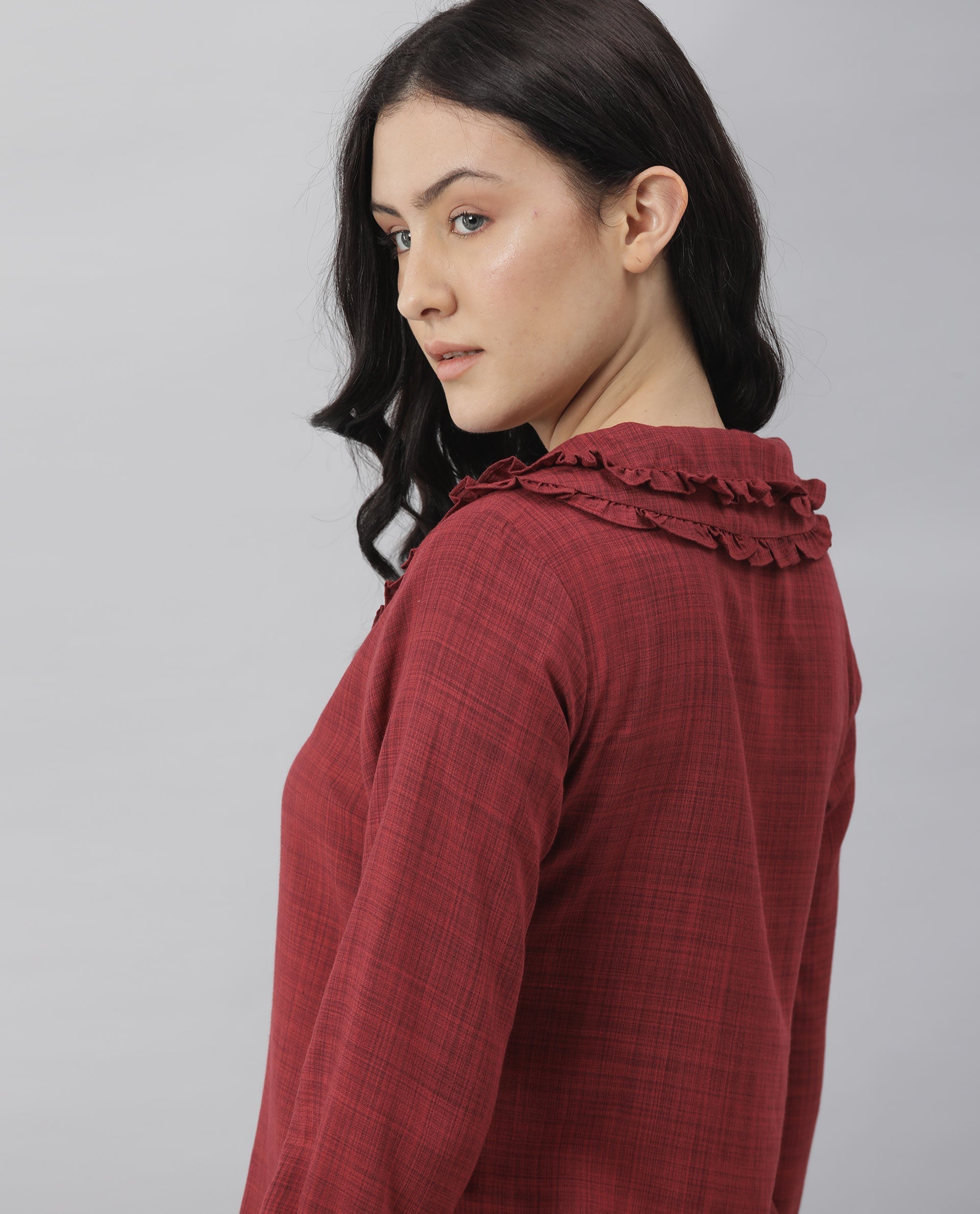 Rareism Women Kory Red Top Full Sleeves Solid