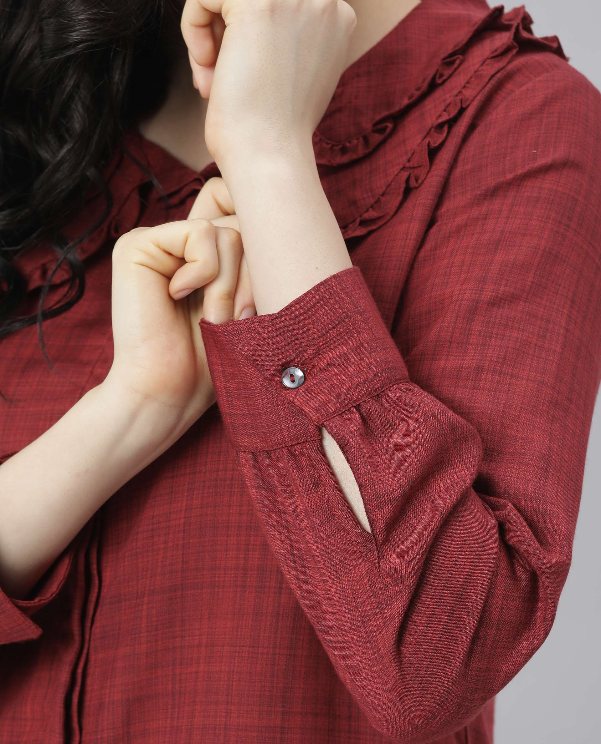 Rareism Women Kory Red Top Full Sleeves Solid