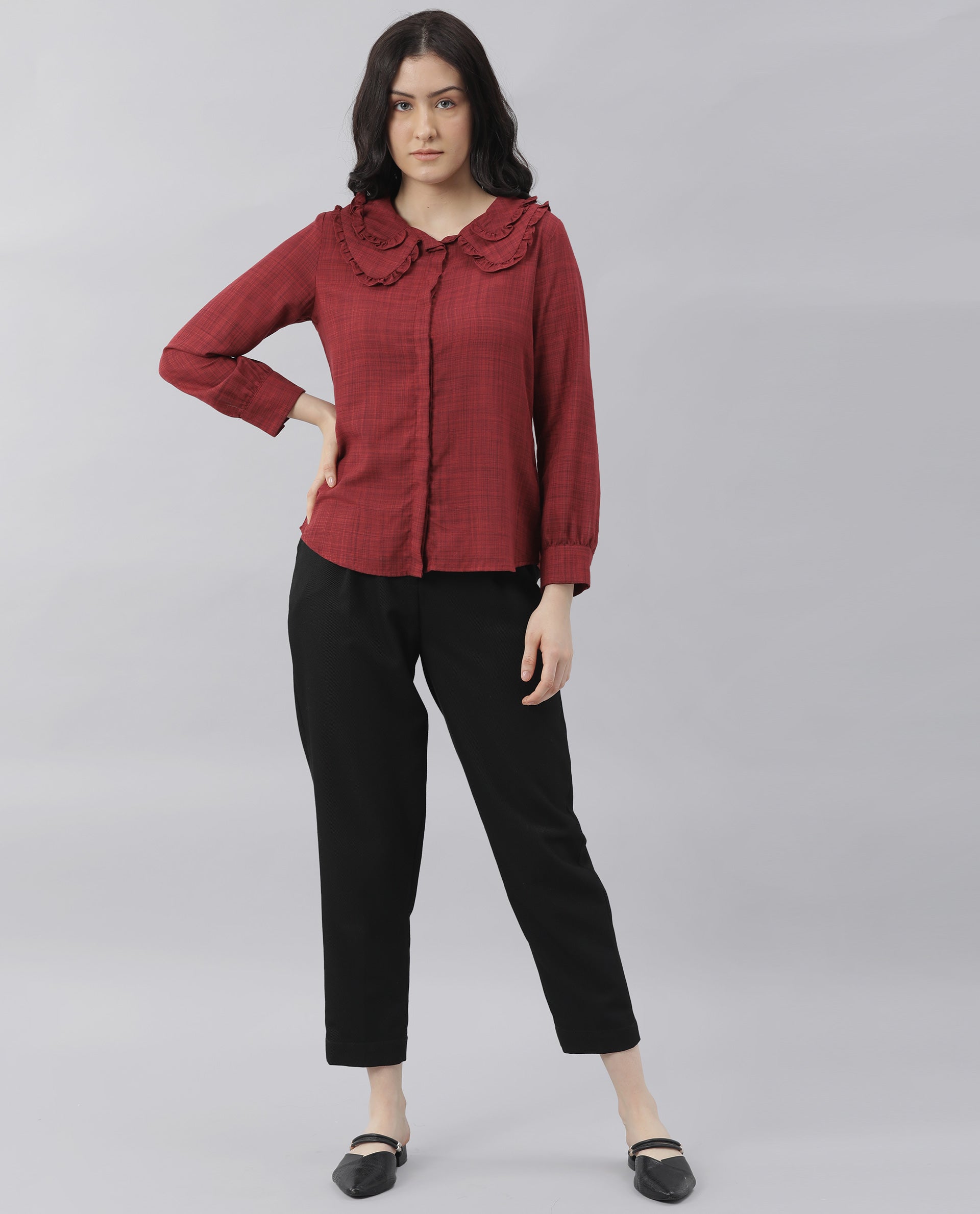 Rareism Women Kory Red Top Full Sleeves Solid