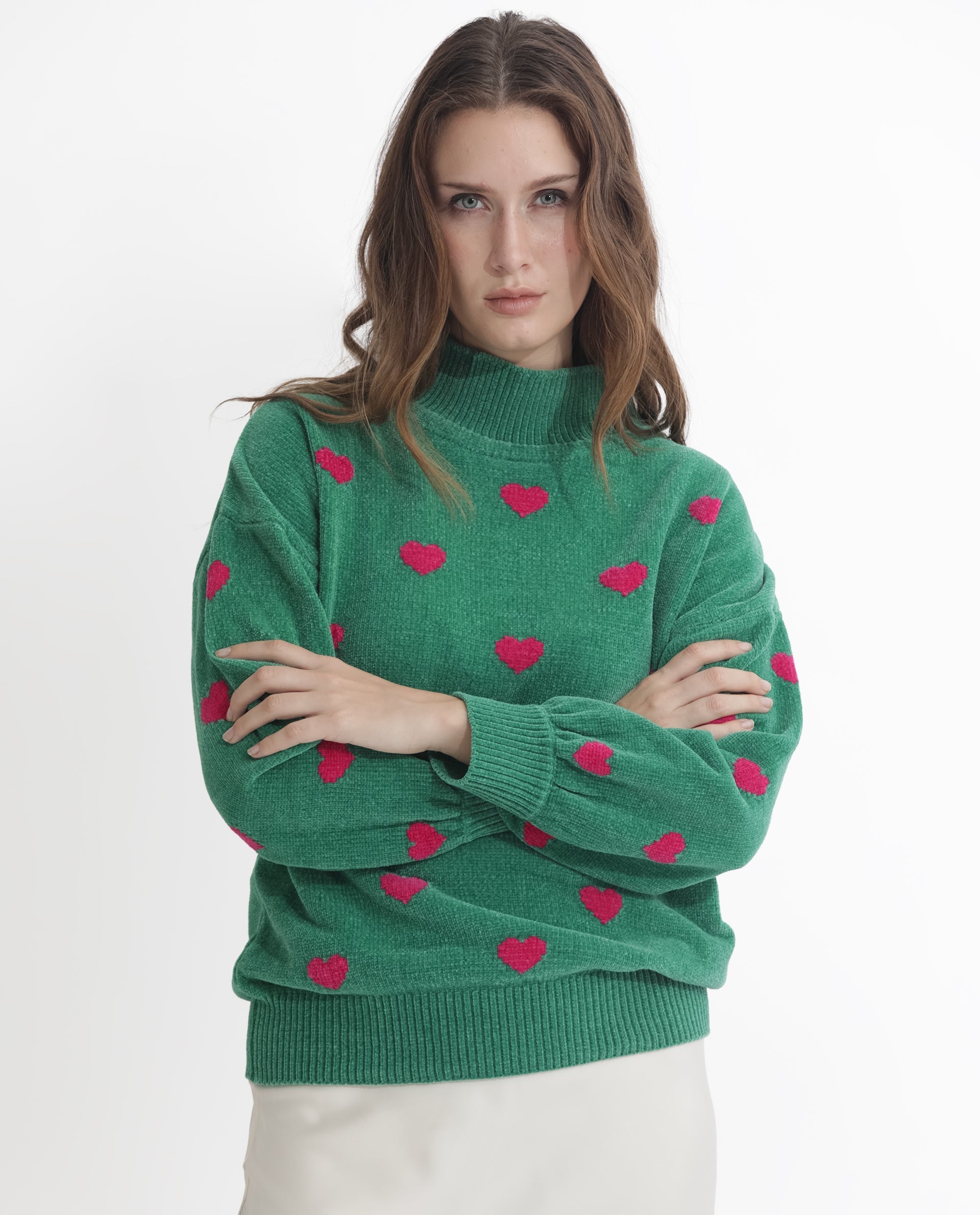 Rareism Women Kuhre Green Polyester Fabric Full Sleeves Regular Fit Color Blocked High Neck Sweater