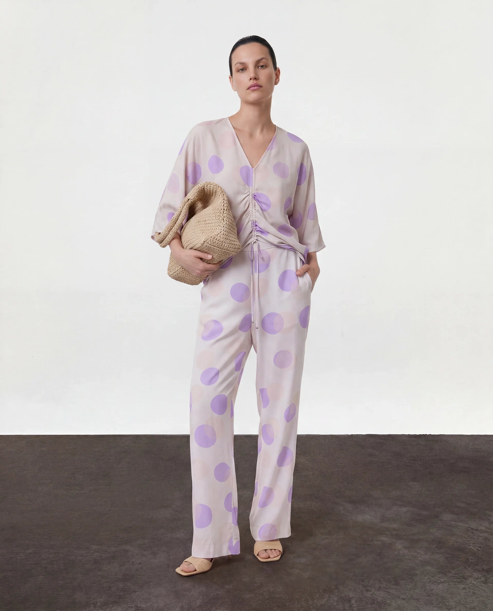 Rareism Women's Kelly Beige Viscose Polka Print Regular Fit Trouser