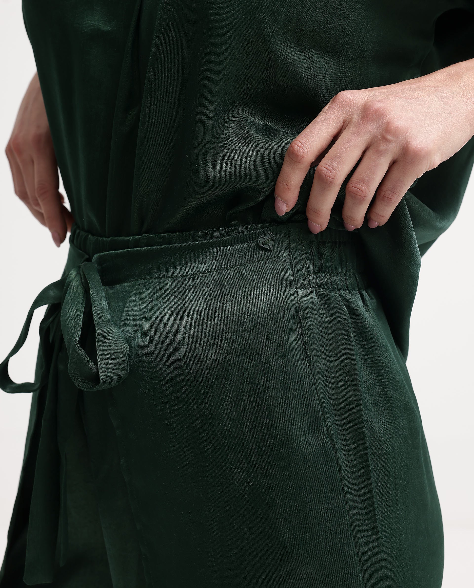 Rareism Women's Lamona-B Dark Green Polyester Plain Ankle Length Wide Trouser