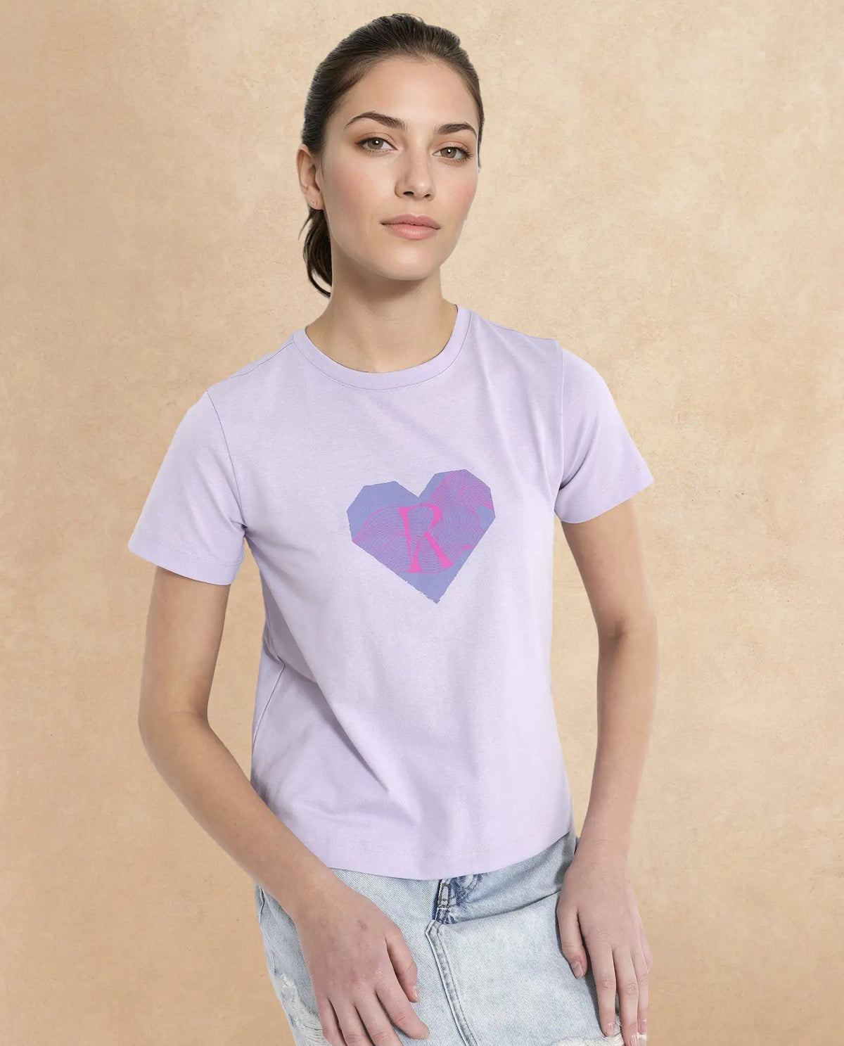 Rareism Women Lee Pastel Purple Cotton Poly Fabric Short Sleeve Crew Neck Solid T-Shirt