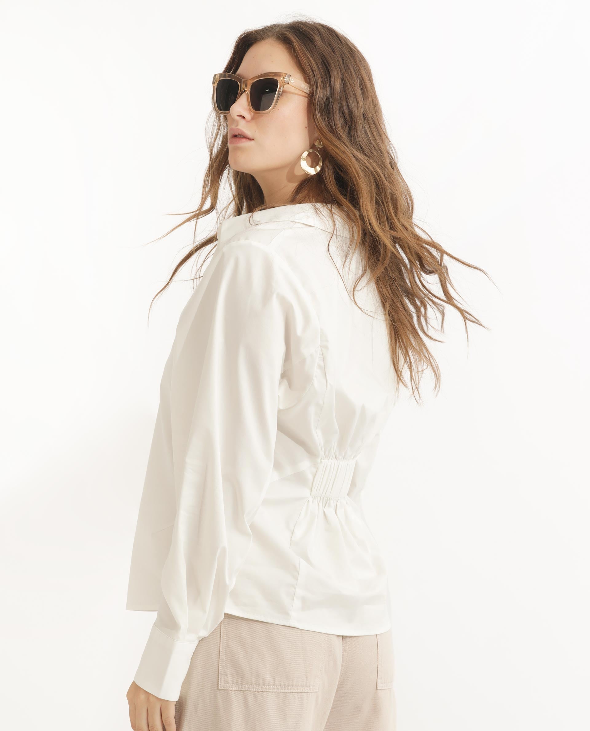Rareism Women Letizia Off White Cotton Blend Fabric Regular Sleeve Shirt Collar Solid Shirt
