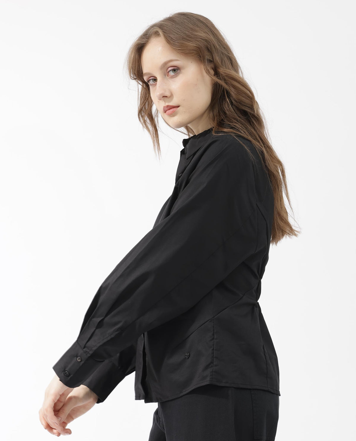 Rareism Womens Letizia Black Shirt Full Sleeve Hip Length Dyed