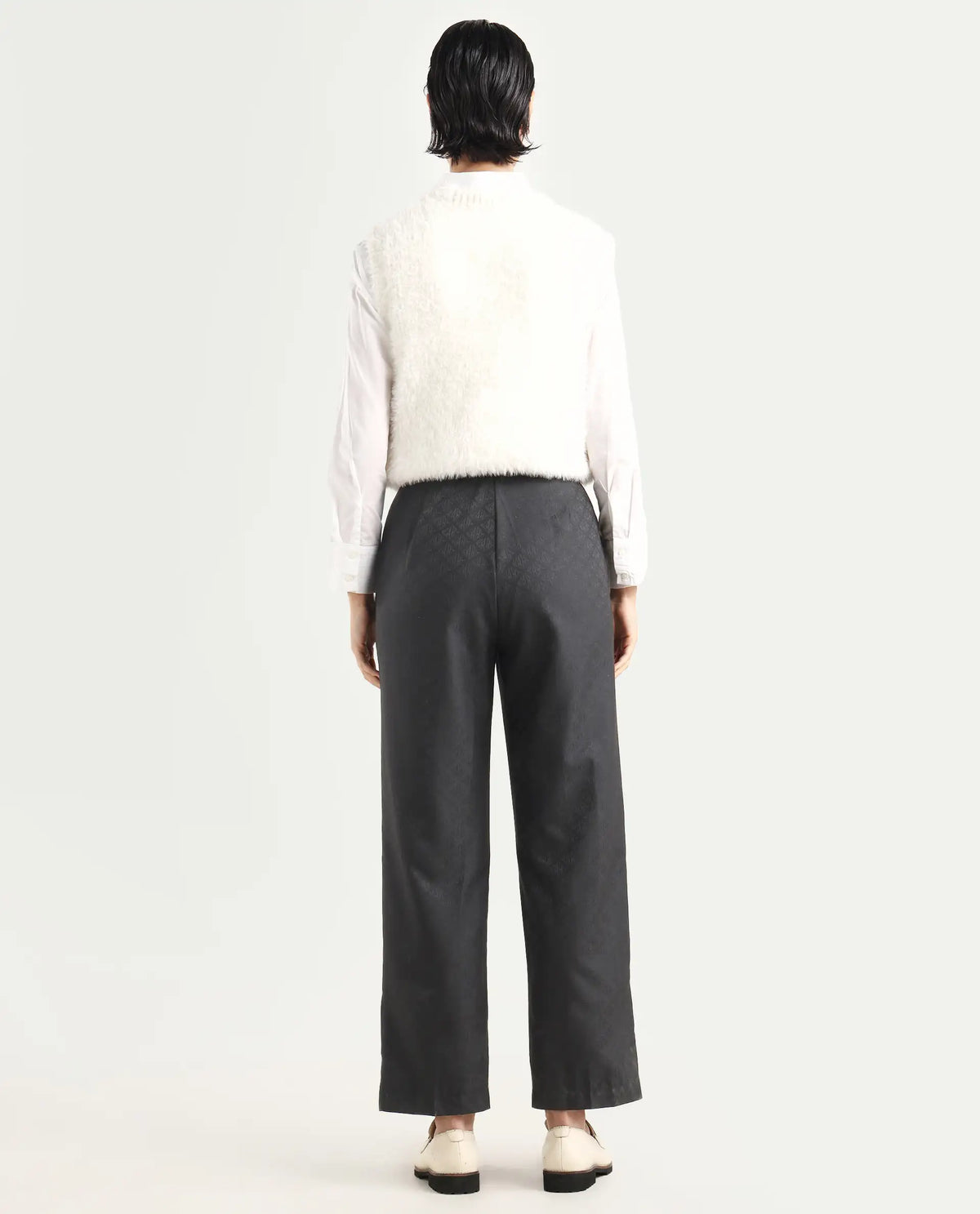 Rareism Women's Levels Black Polyester Plain Ankle Length Tapered Trouser