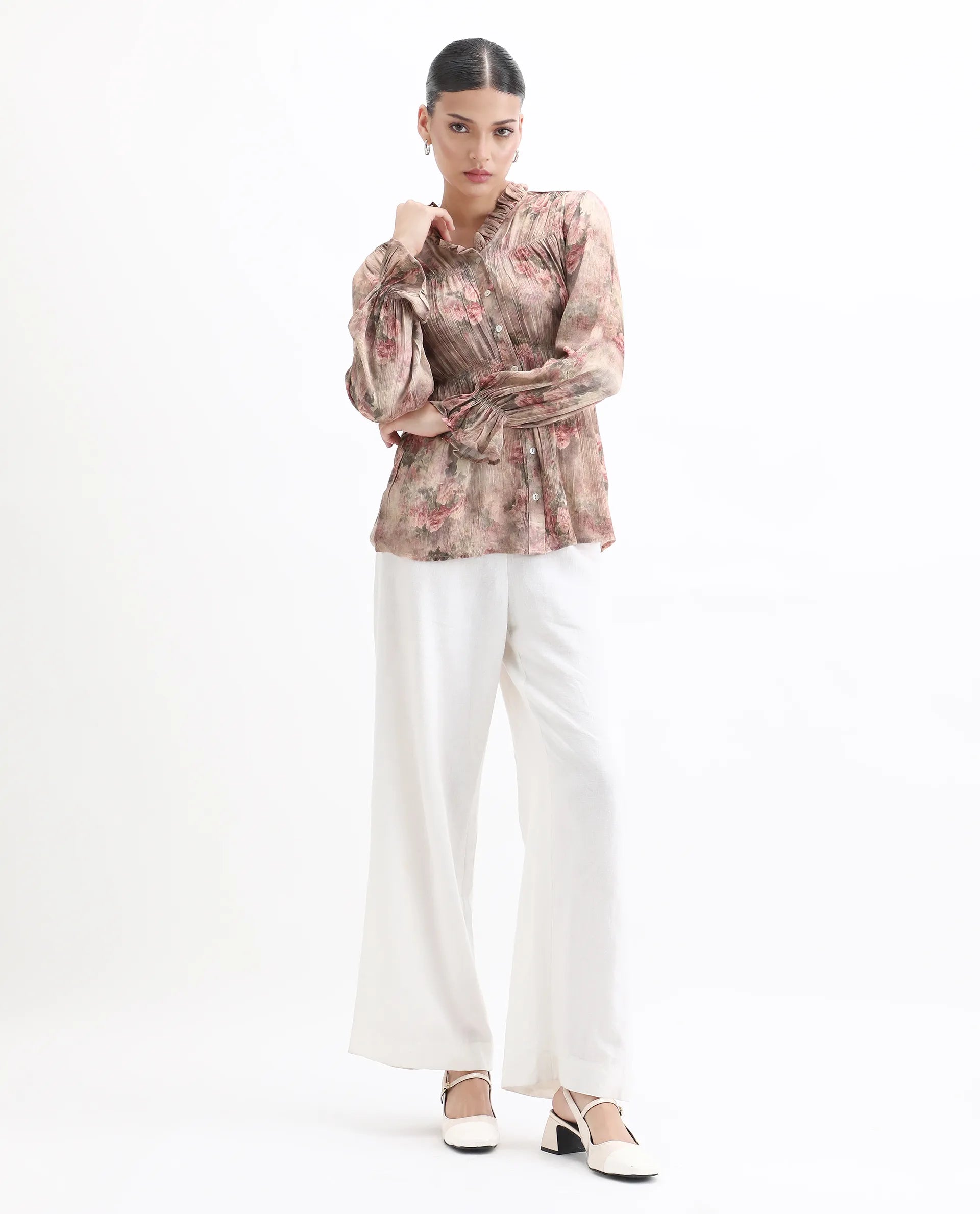 Rareism Women's Lihgf Multi Rayon Sweetheart Neck Floral Print Relaxed Fit Top