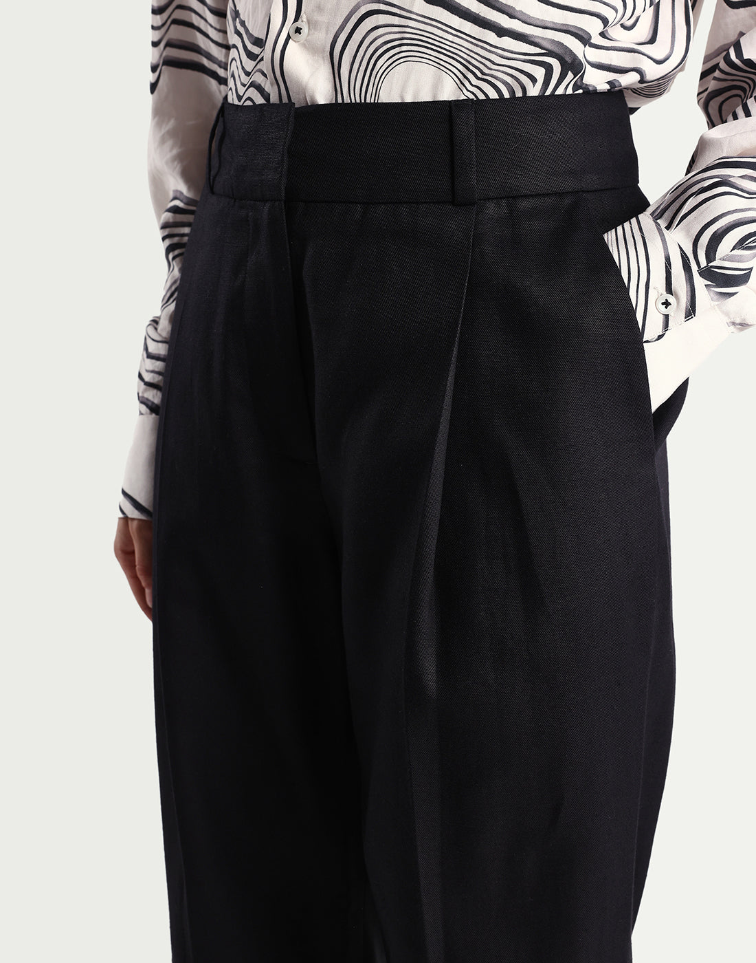 Rareism Women's Linzy-B Black 100% Linen Straight Plain Trouser