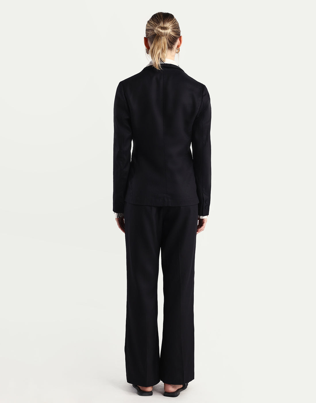 Rareism Women's Linzy-B Black 100% Linen Straight Plain Trouser